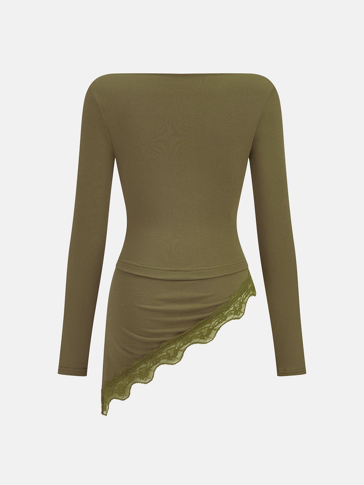 Lace Trim Asymmetric Hem Boat Neck Top