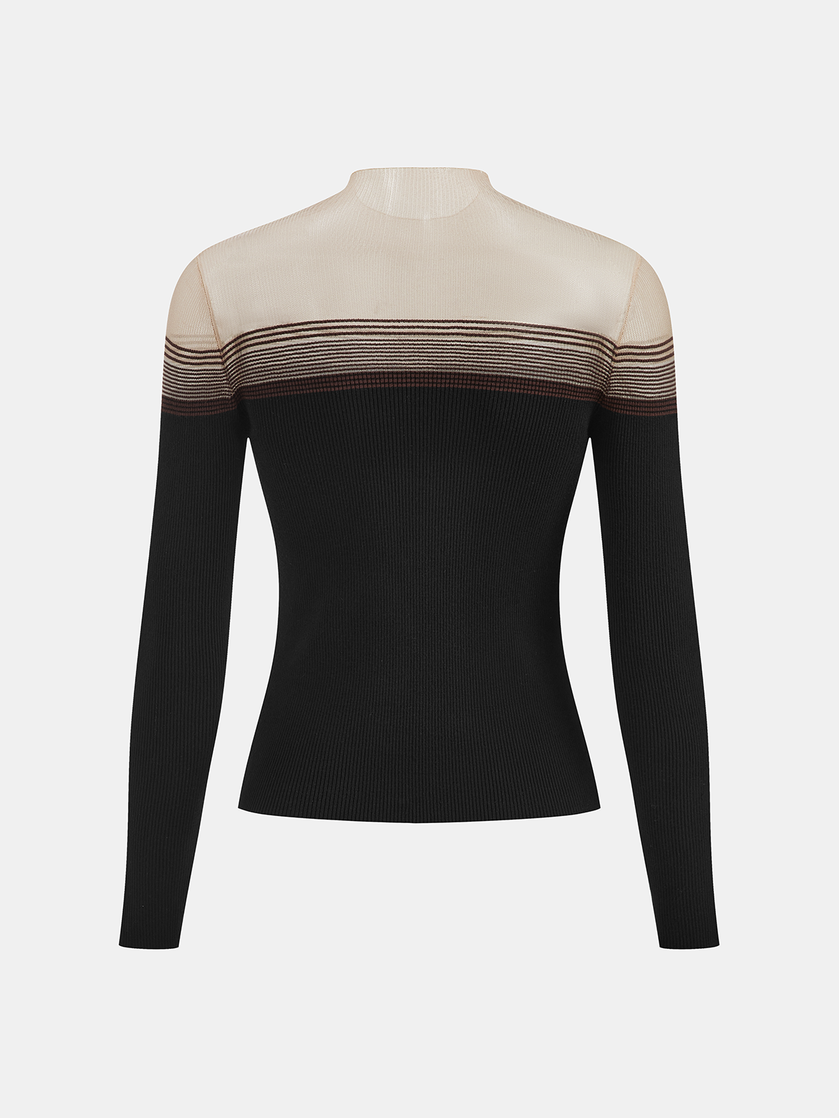 Sheer Panel Mock Neck Ribbed Knit Top