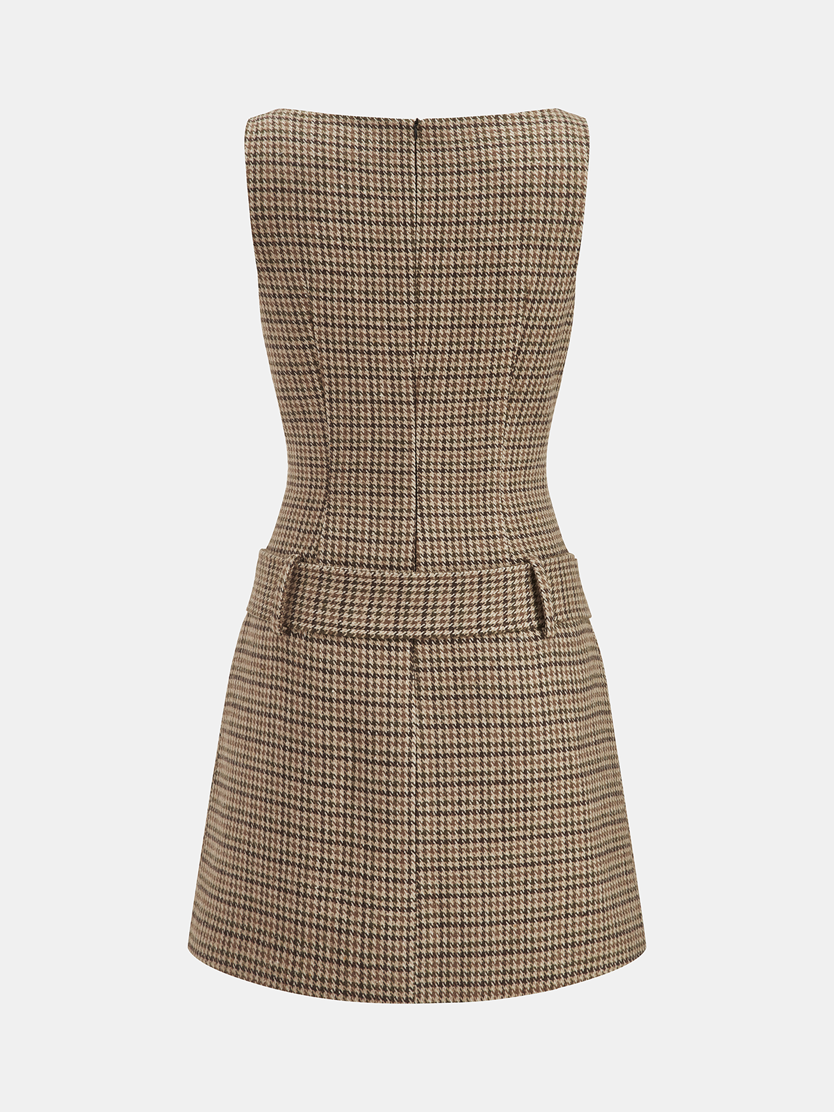 Ärmelloses Etui-Minikleid mit Gürtel und Hahnentrittmuster