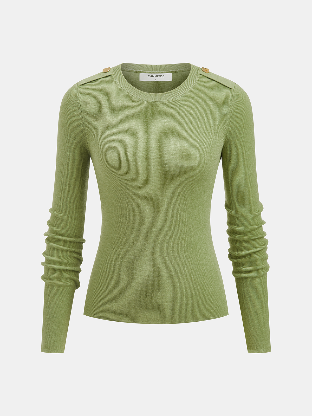 Shoulder Detail Wool-Blend Ribbed Long-Sleeve Top