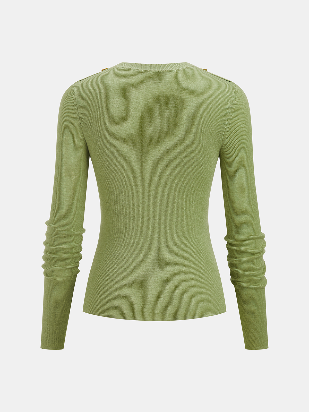 Shoulder Detail Wool-Blend Ribbed Long-Sleeve Top