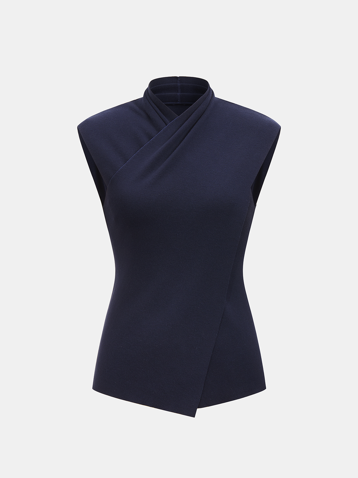 Cross-Wrap Stand Collar Knit Sleeveless Vest