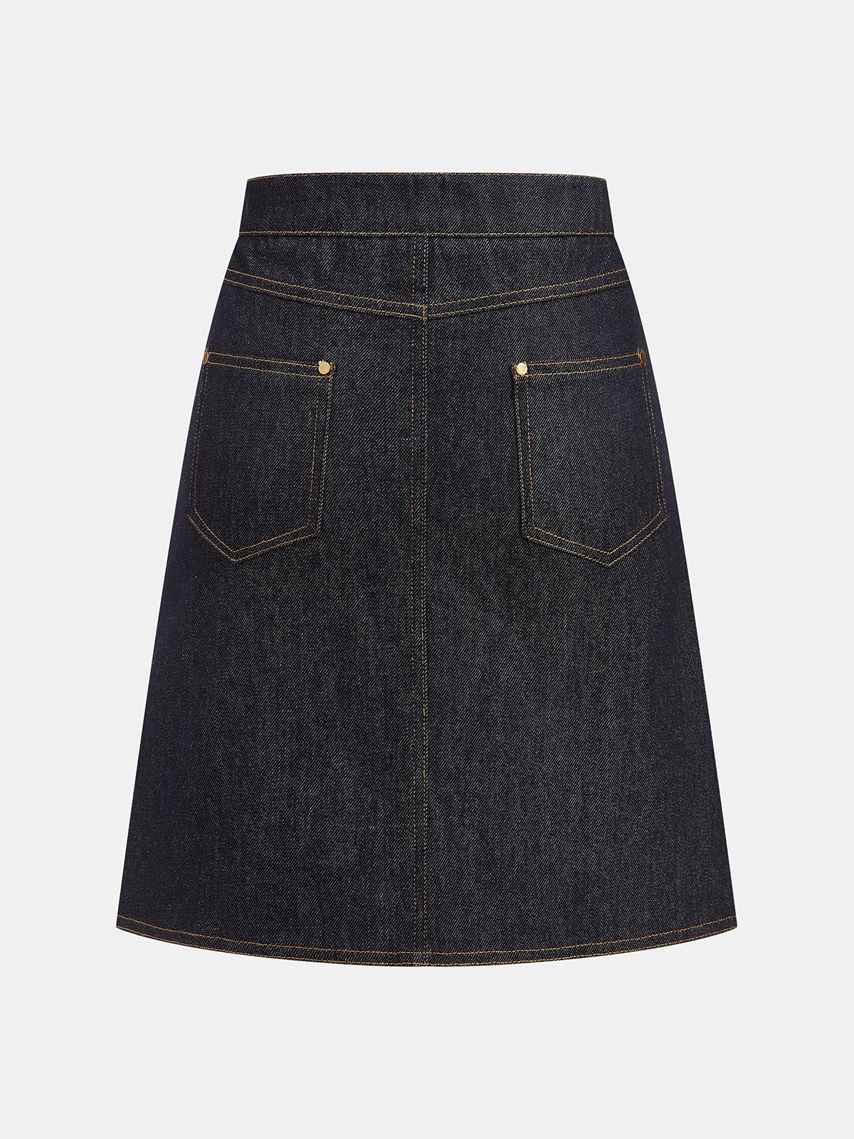 Metal Button Denim A-Line Skirt