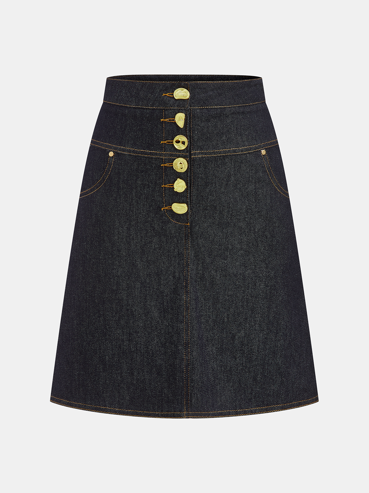 Metal Button Denim A-Line Skirt