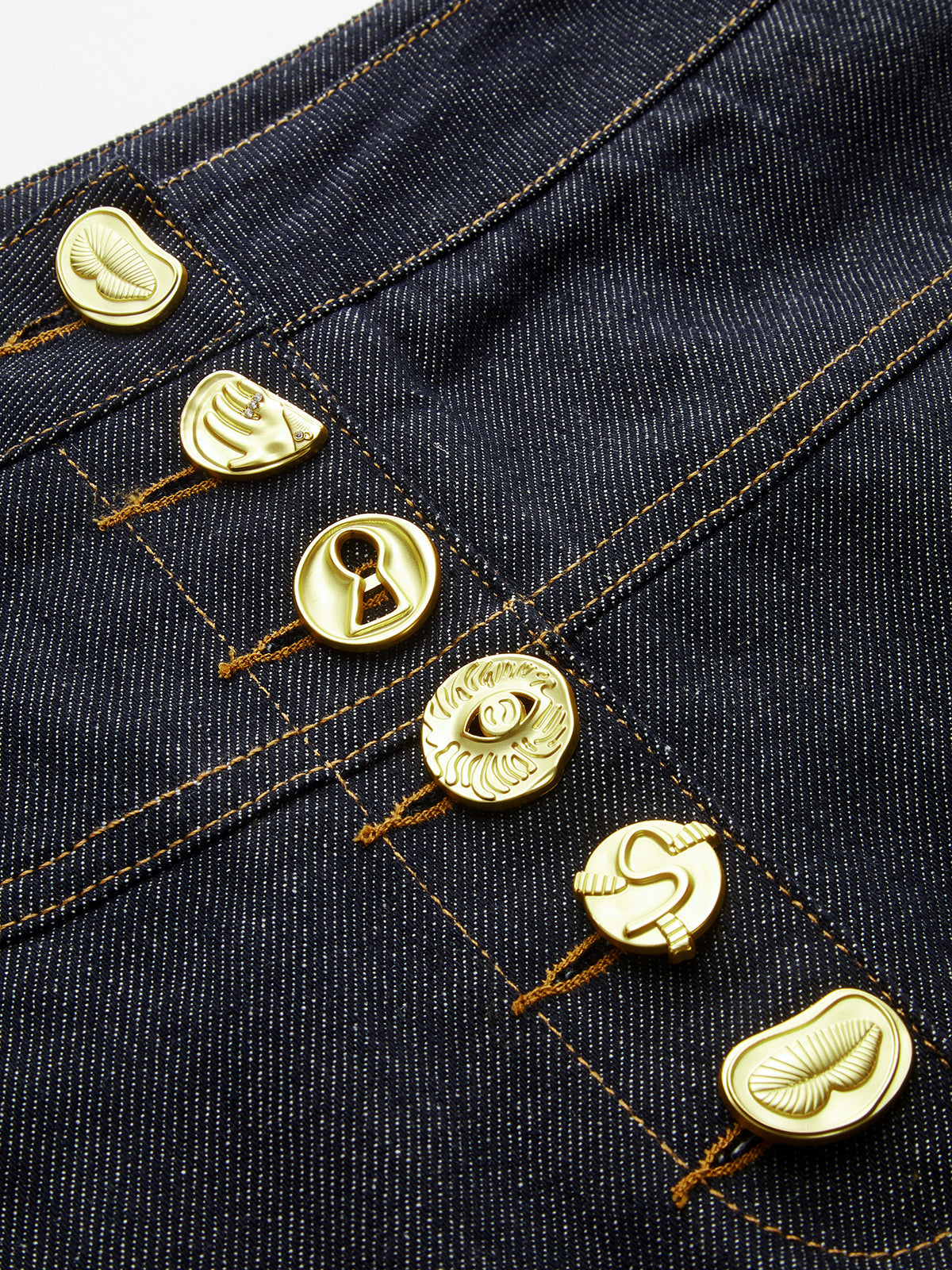 Metal Button Denim A-Line Skirt