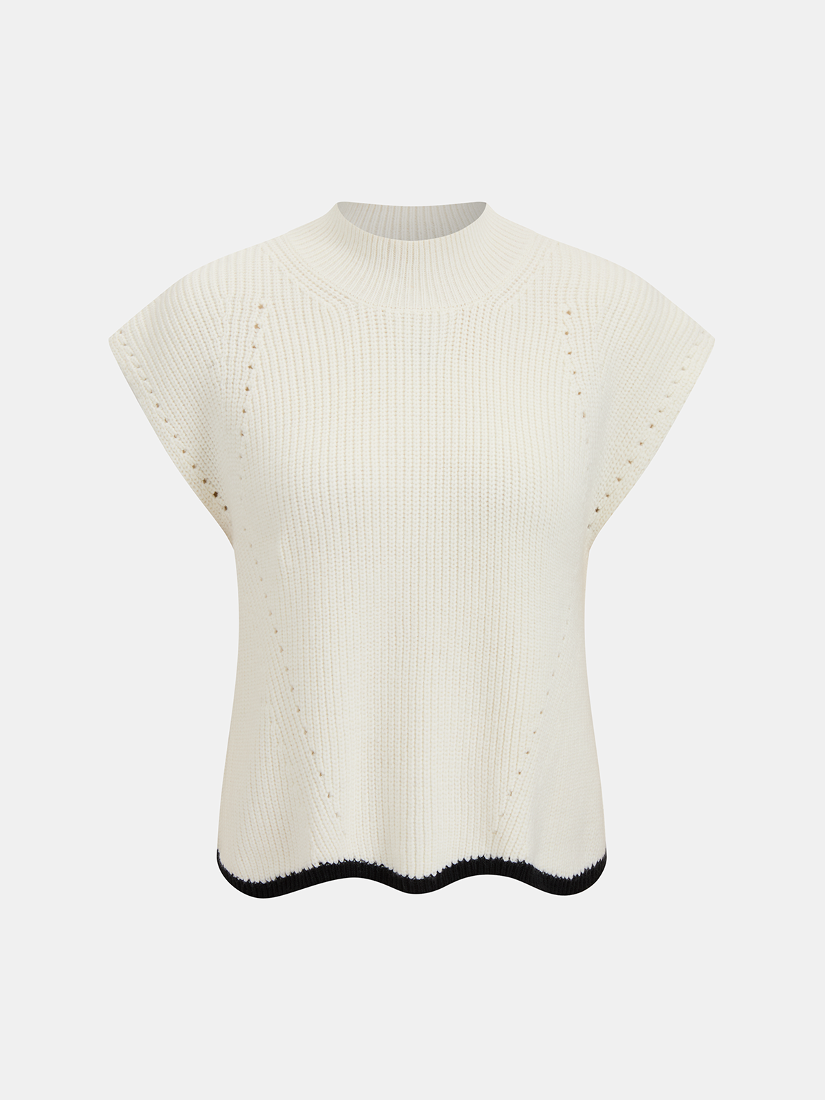 Wool Blend Contrast Trim Cap Sleeve Knit Top