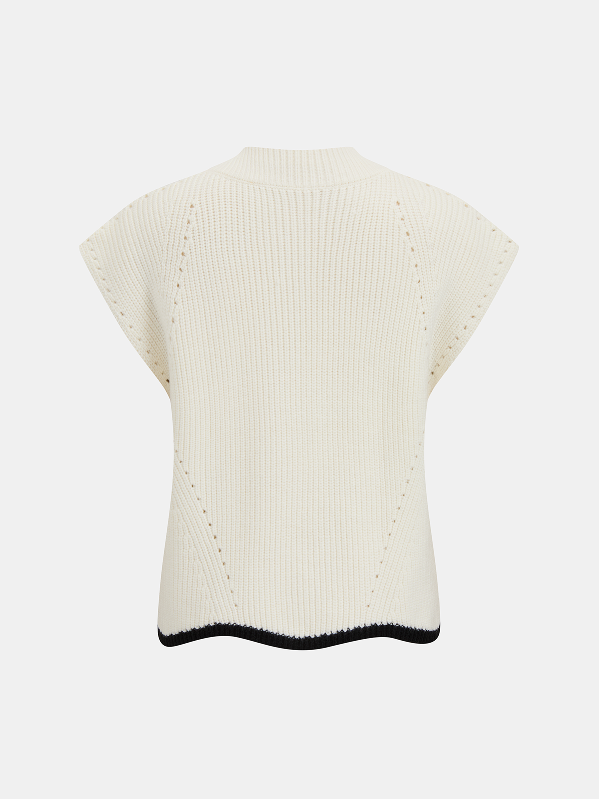 Wool Blend Contrast Trim Cap Sleeve Knit Top