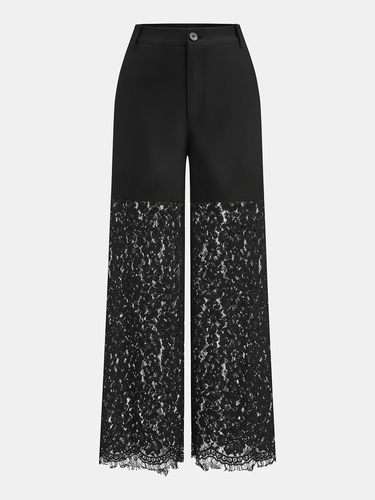 Lace Panel Straight-Leg Pants