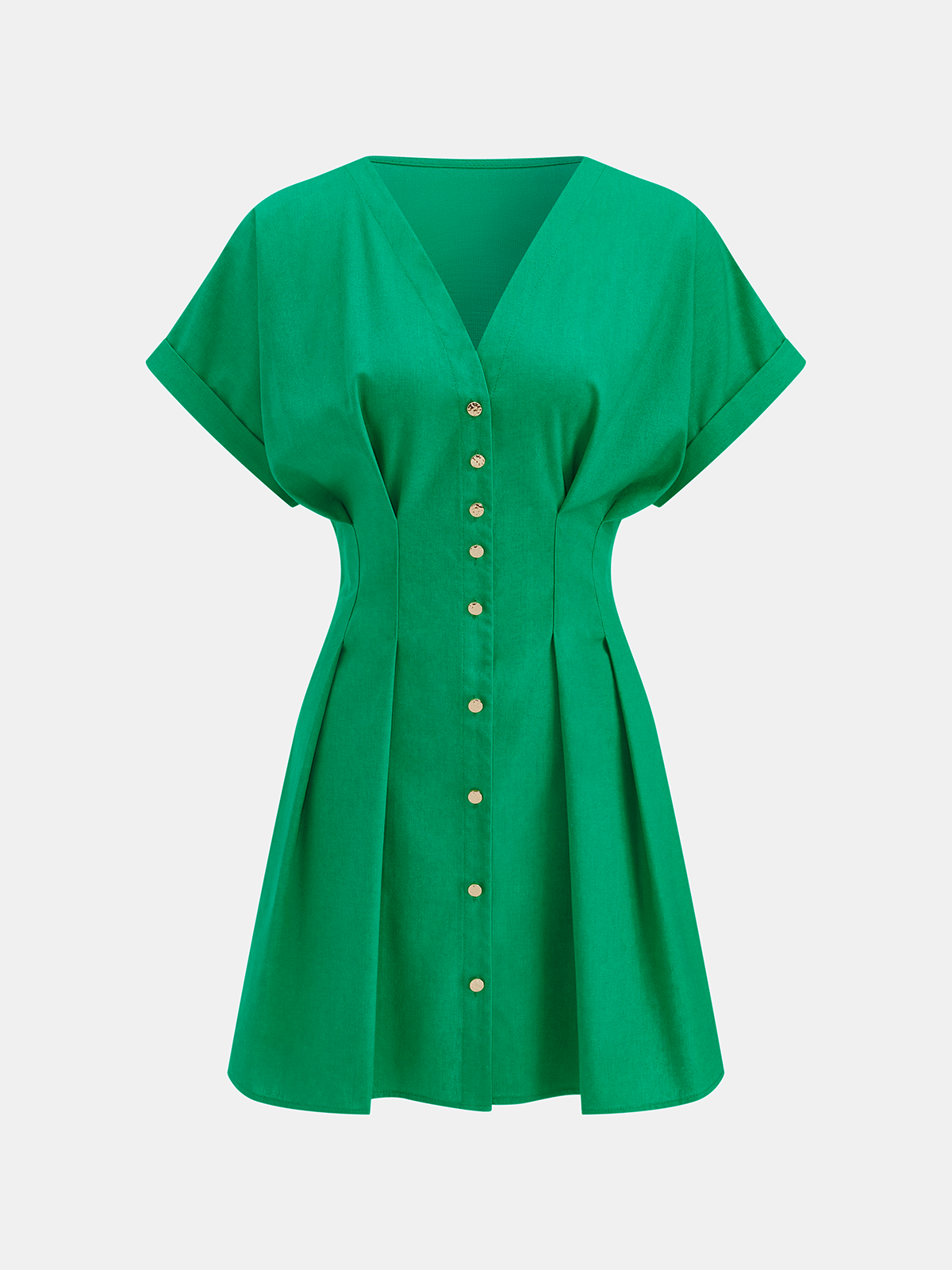 Cotton-Linen Pleated Button-Front Mini Dress