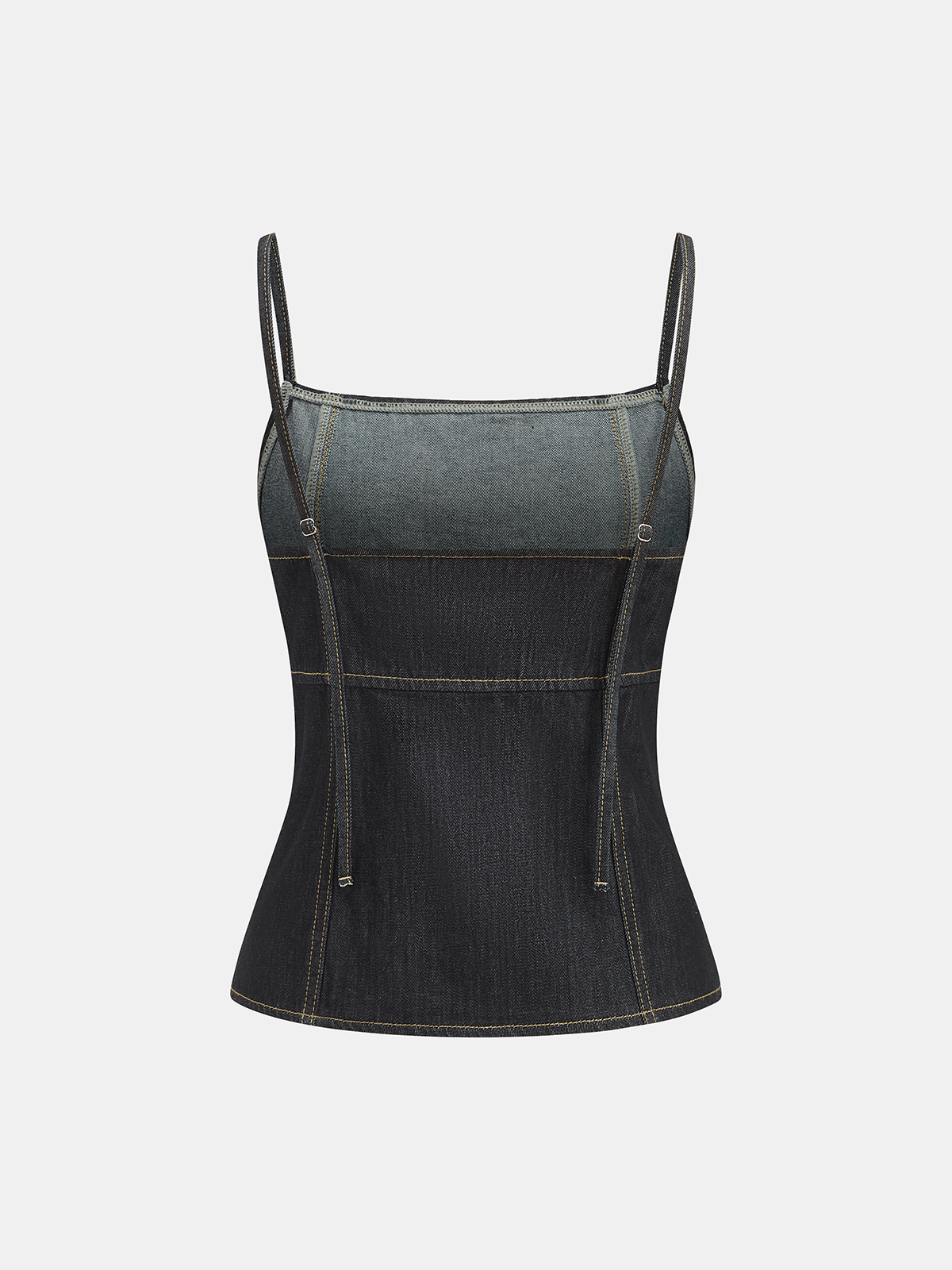 Top bustier en jean à surpiqûres contrastantes