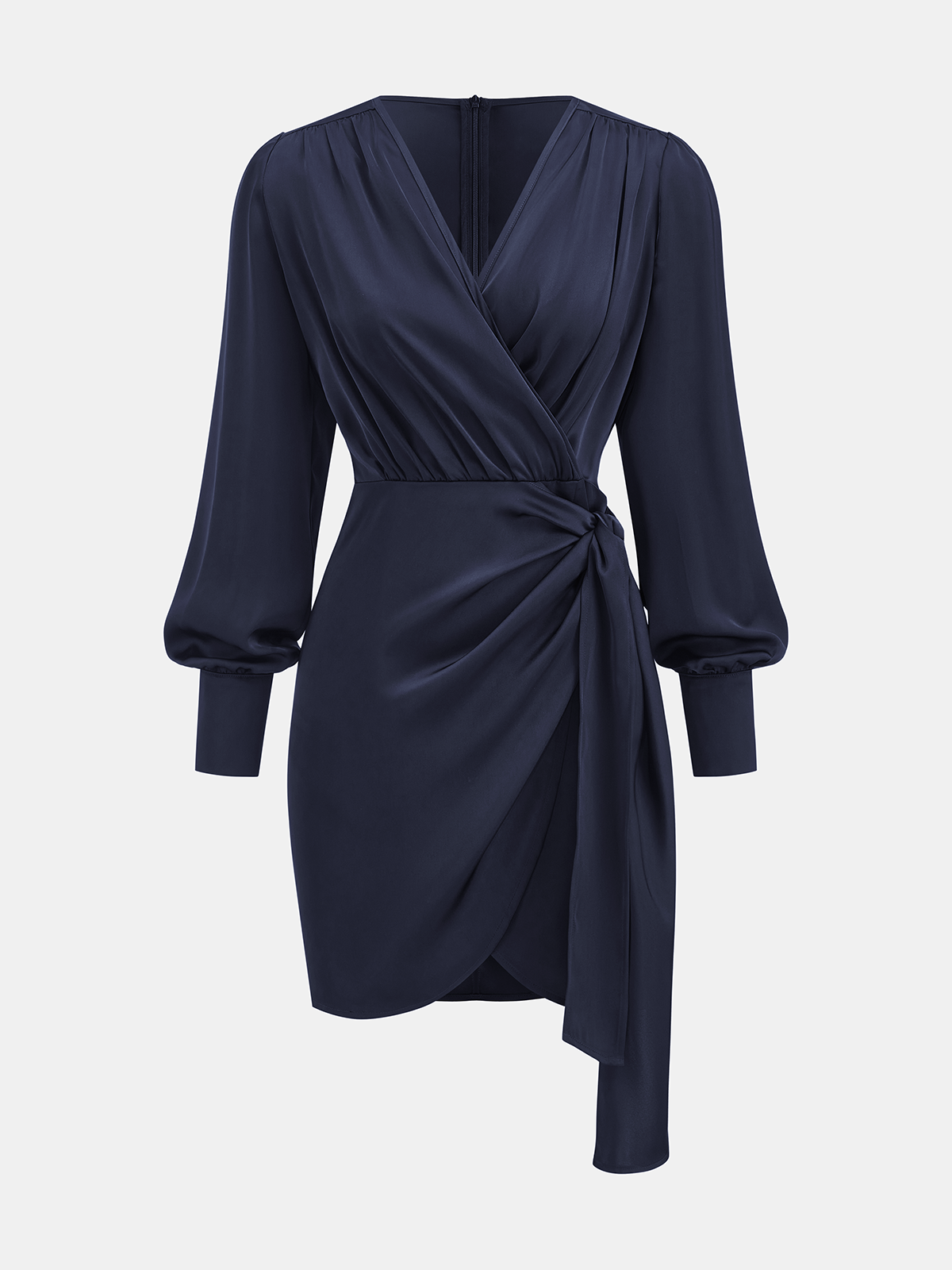 Mini-robe asymétrique en satin portefeuille
