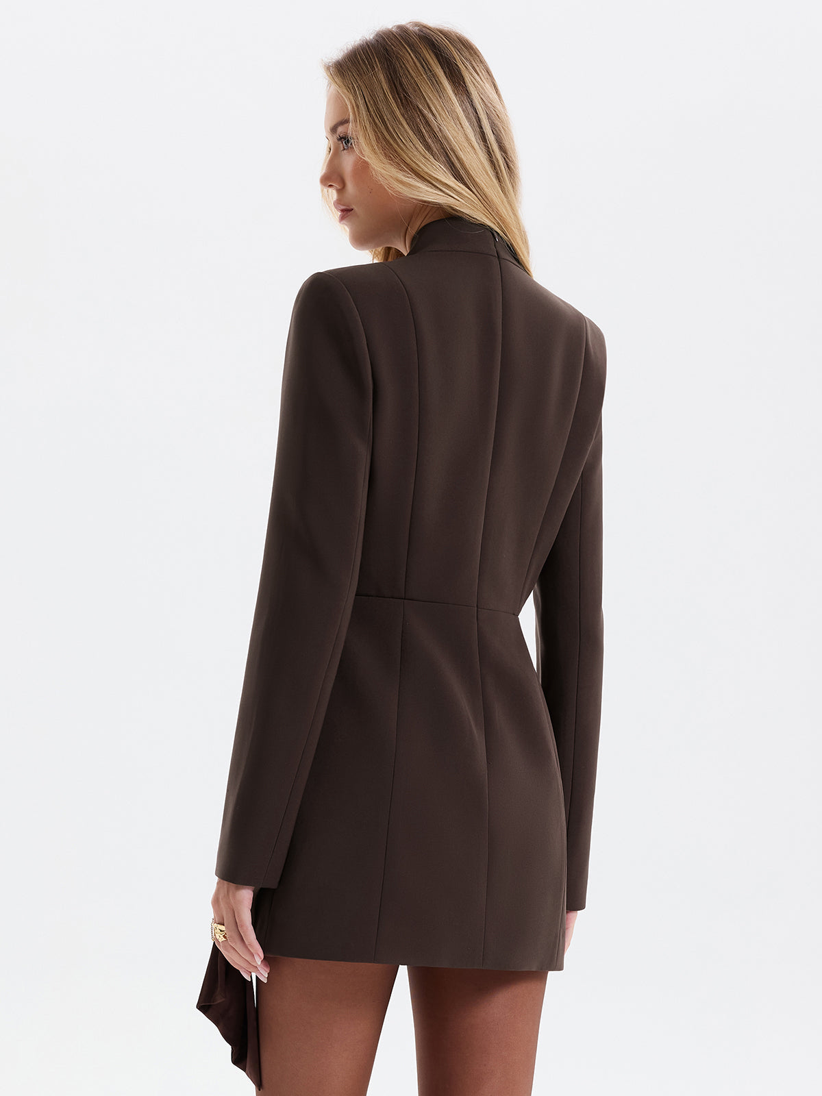 Satin-Wrapped Belted Blazer Dress