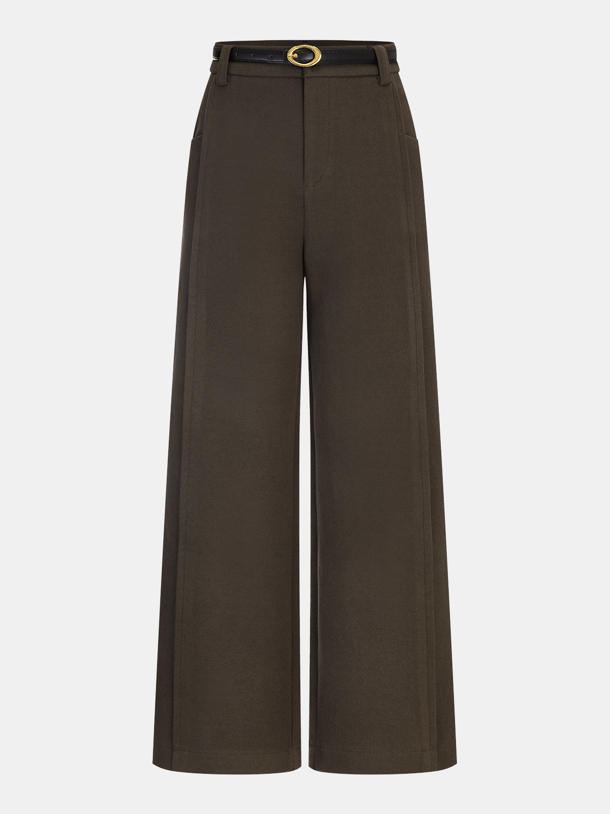 Pantalon droit en laine mélangée ceinturé