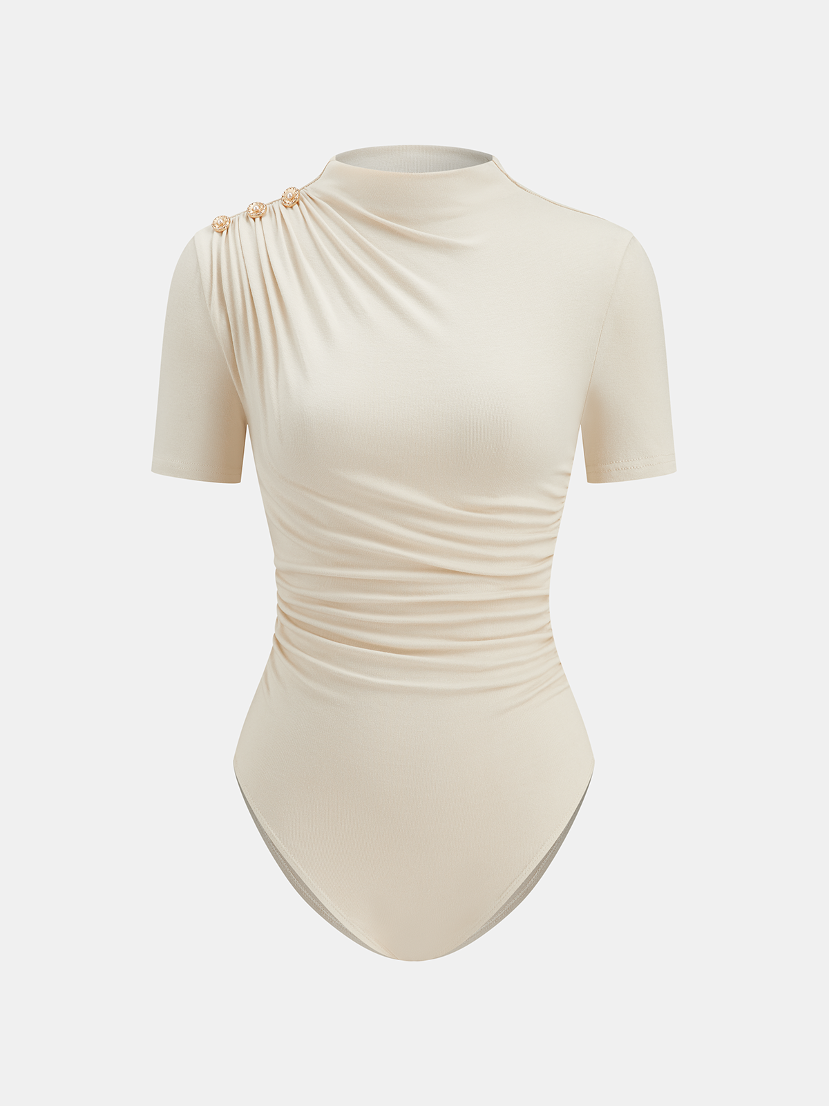 Metal Detail Mock Neck Ruched Bodysuit