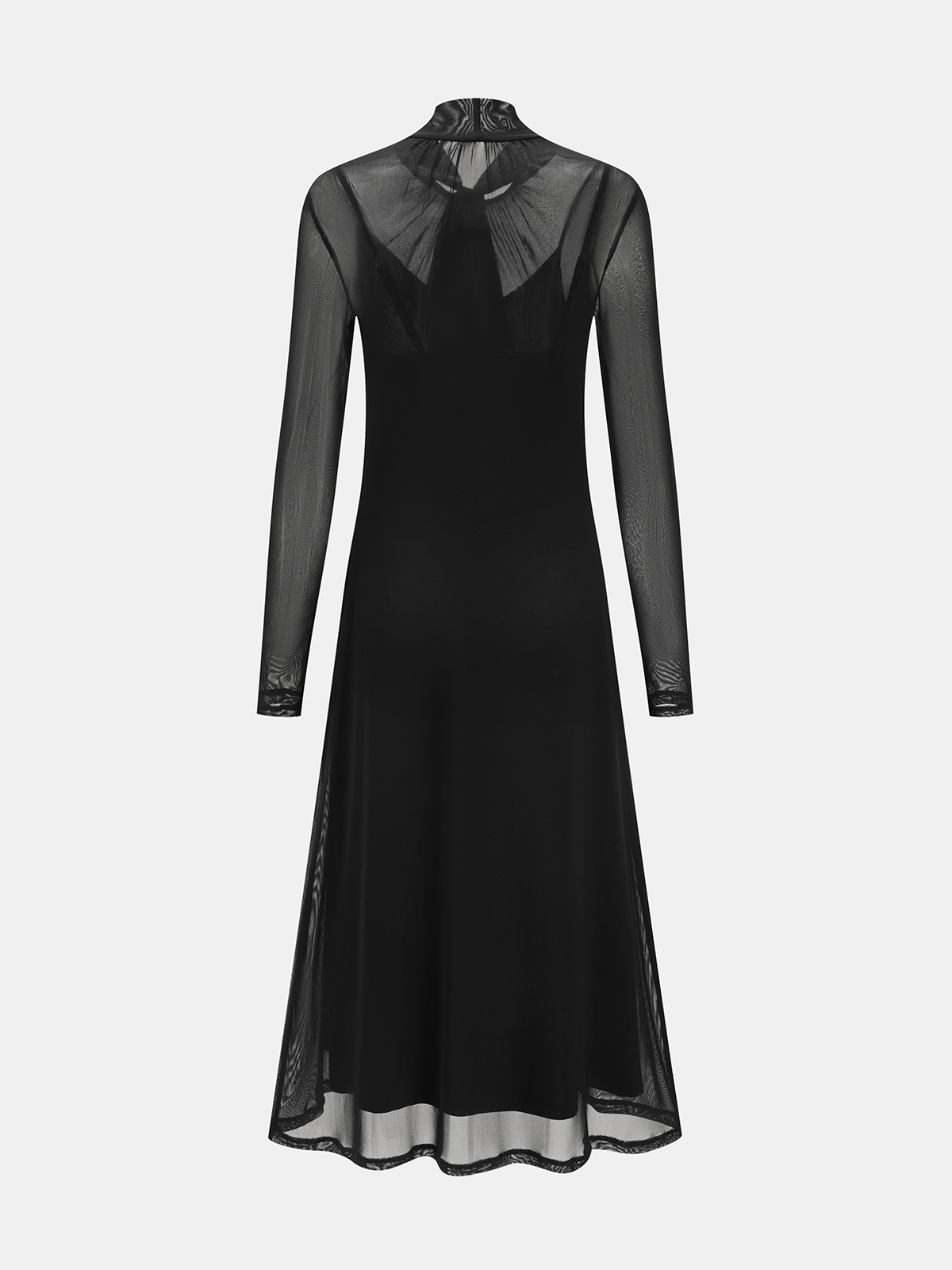 Semi-Sheer Mesh Tie-Neck Maxi Dress