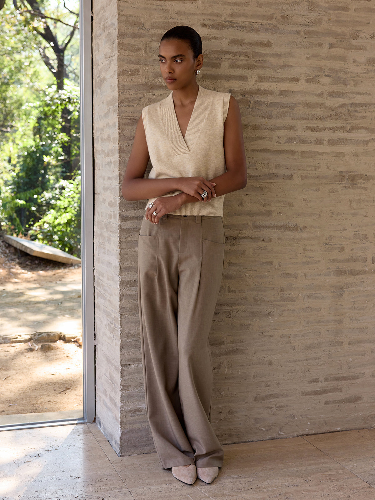 Wool-Blend V-Neck Sleeveless Knit Vest
