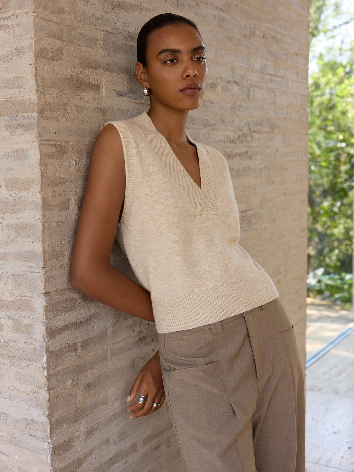 Wool-Blend V-Neck Sleeveless Knit Vest
