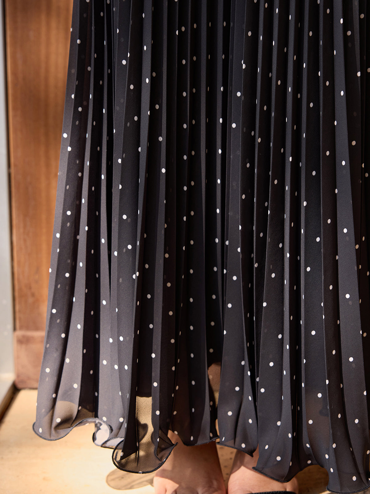 Turtleneck Polka-Dot Pleated Maxi Dress