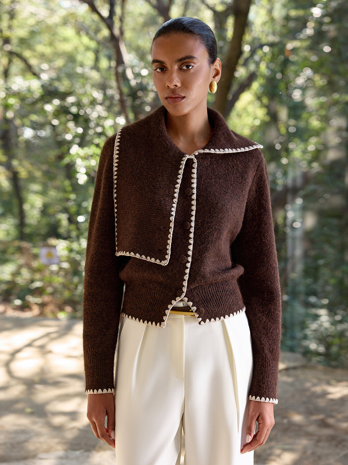 Cardigan aus Wollmischung mit Wellenrand