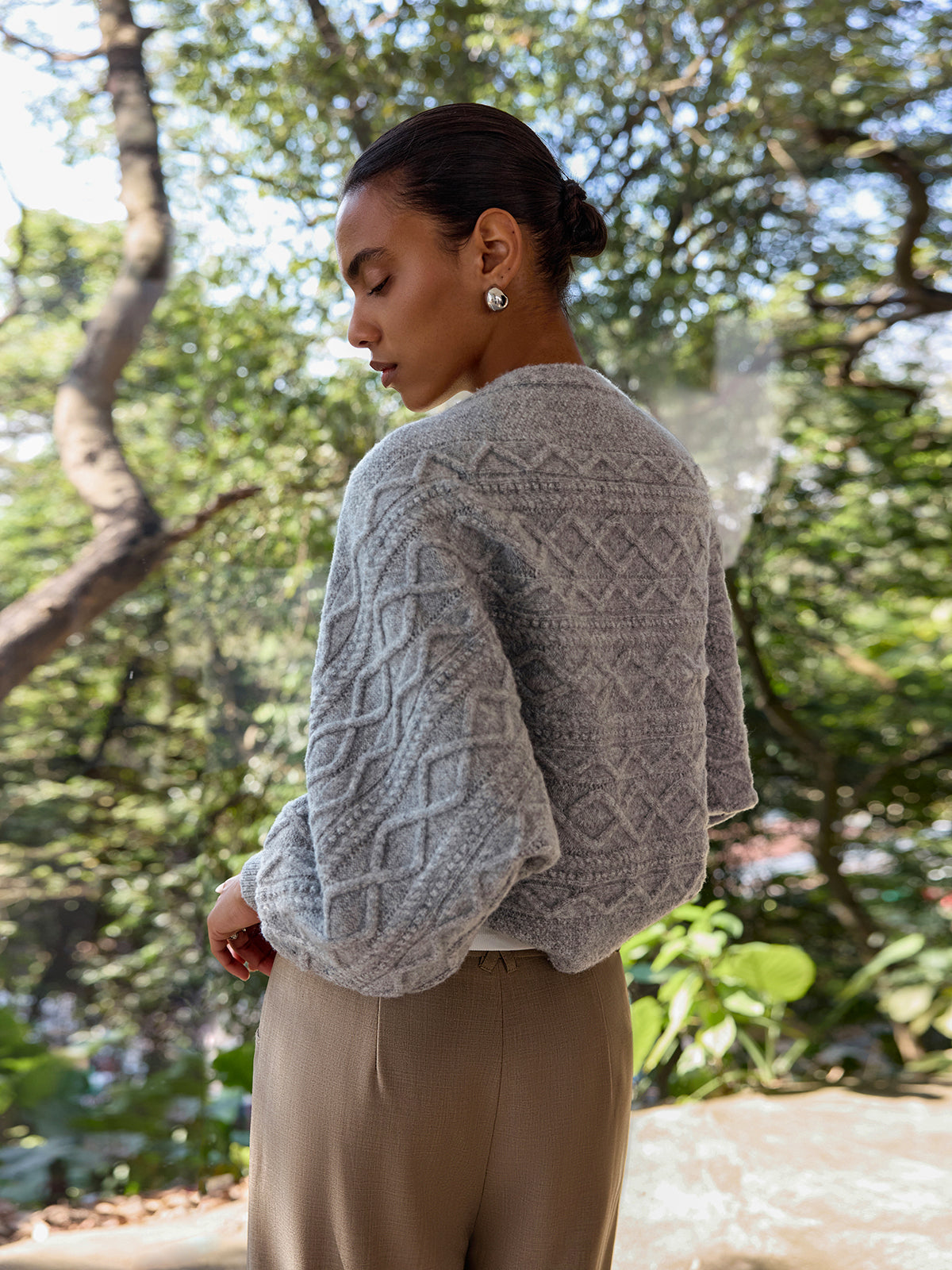 Wool-Blend Cable-Knit Capelet Cardigan