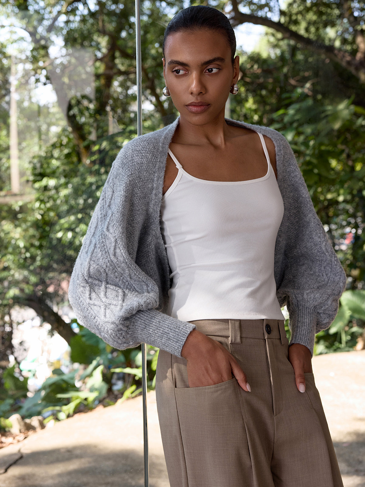 Wool-Blend Cable-Knit Capelet Cardigan