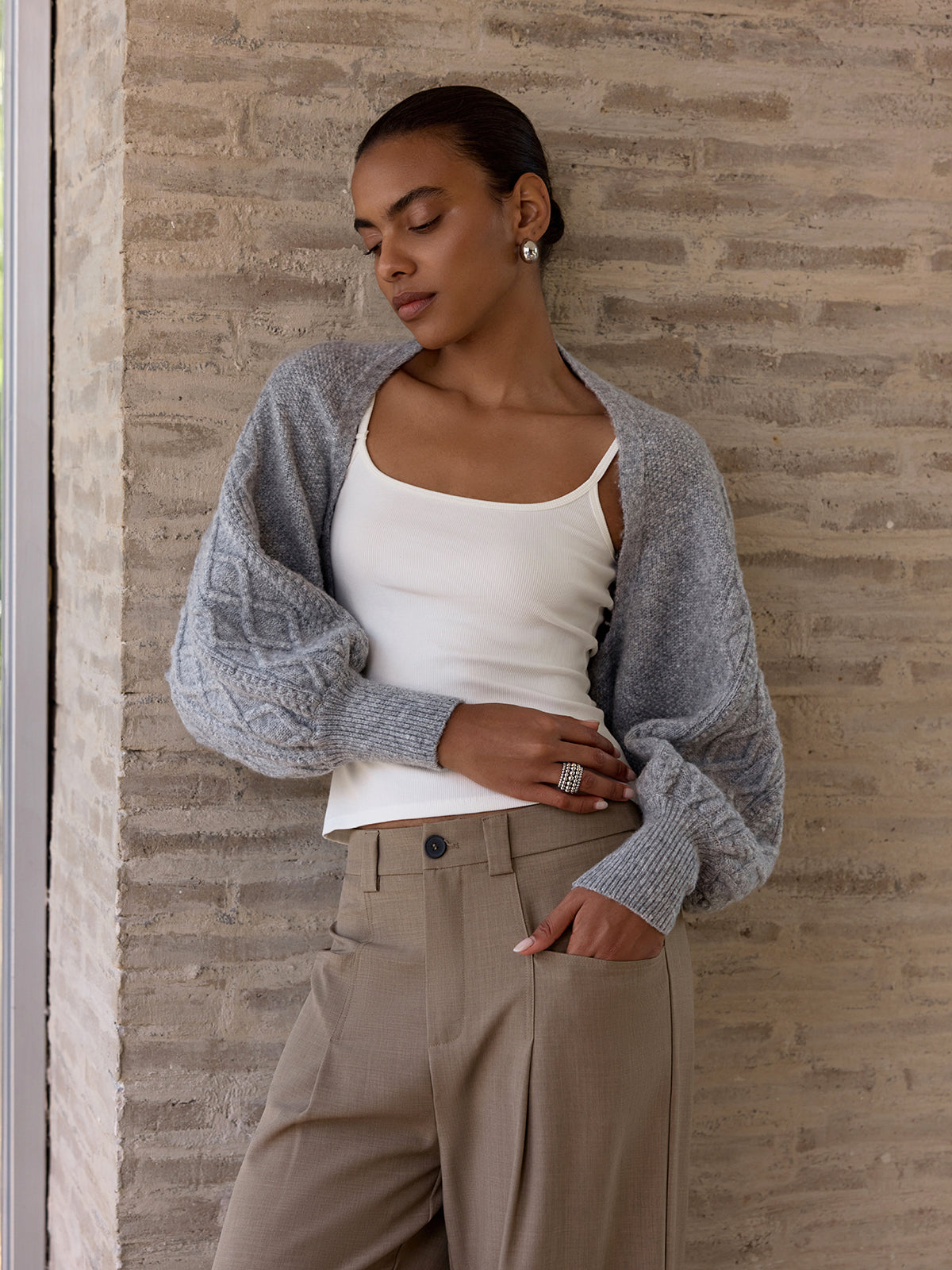 Wool-Blend Cable-Knit Capelet Cardigan