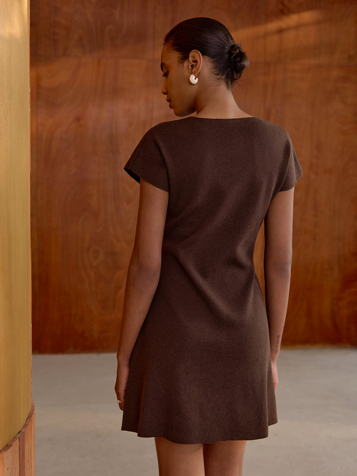 Keyhole Neck Wool-Blend Knit Mini Dress