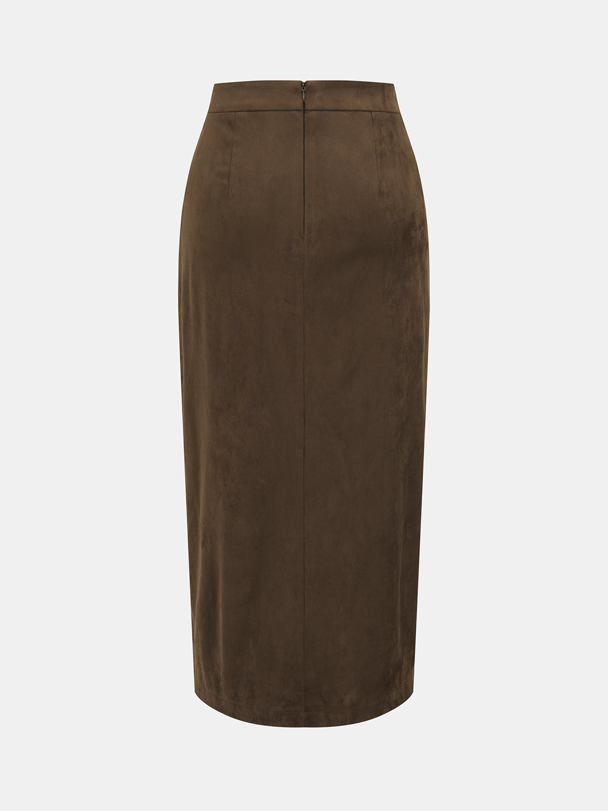 Button Detail Suede Effect Midi Skirt