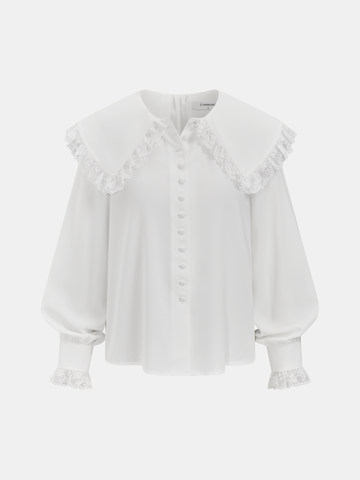 Lace-Trimmed Wide-Collar Blouse