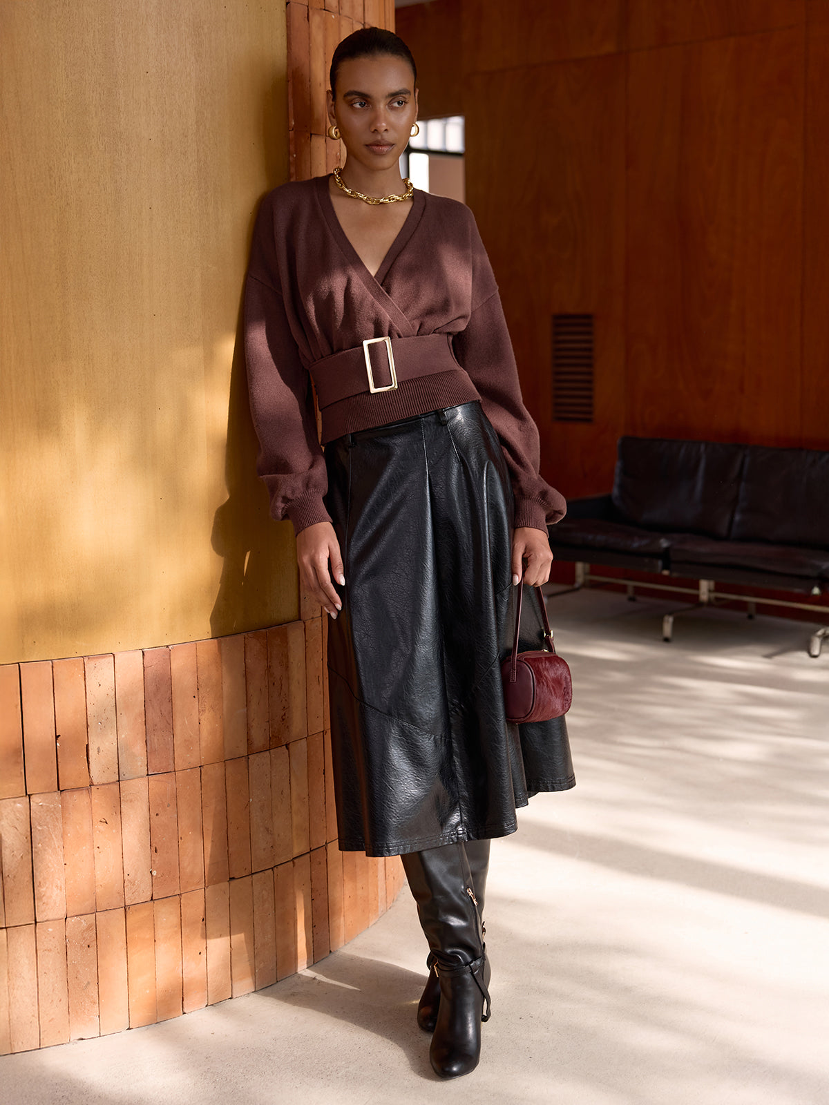 Cincher Waist Wrap Knit Top
