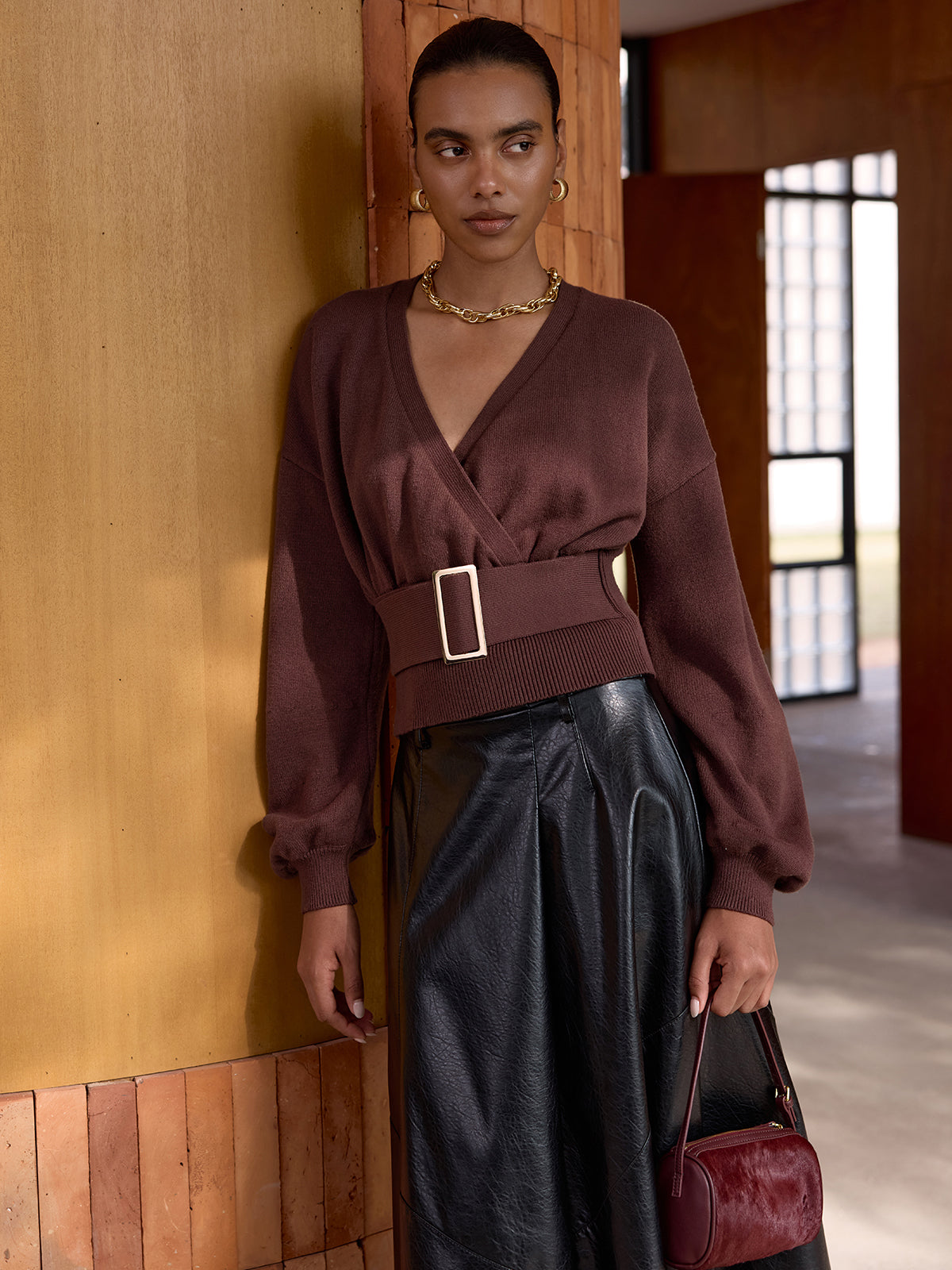 Cincher Waist Wrap Knit Top