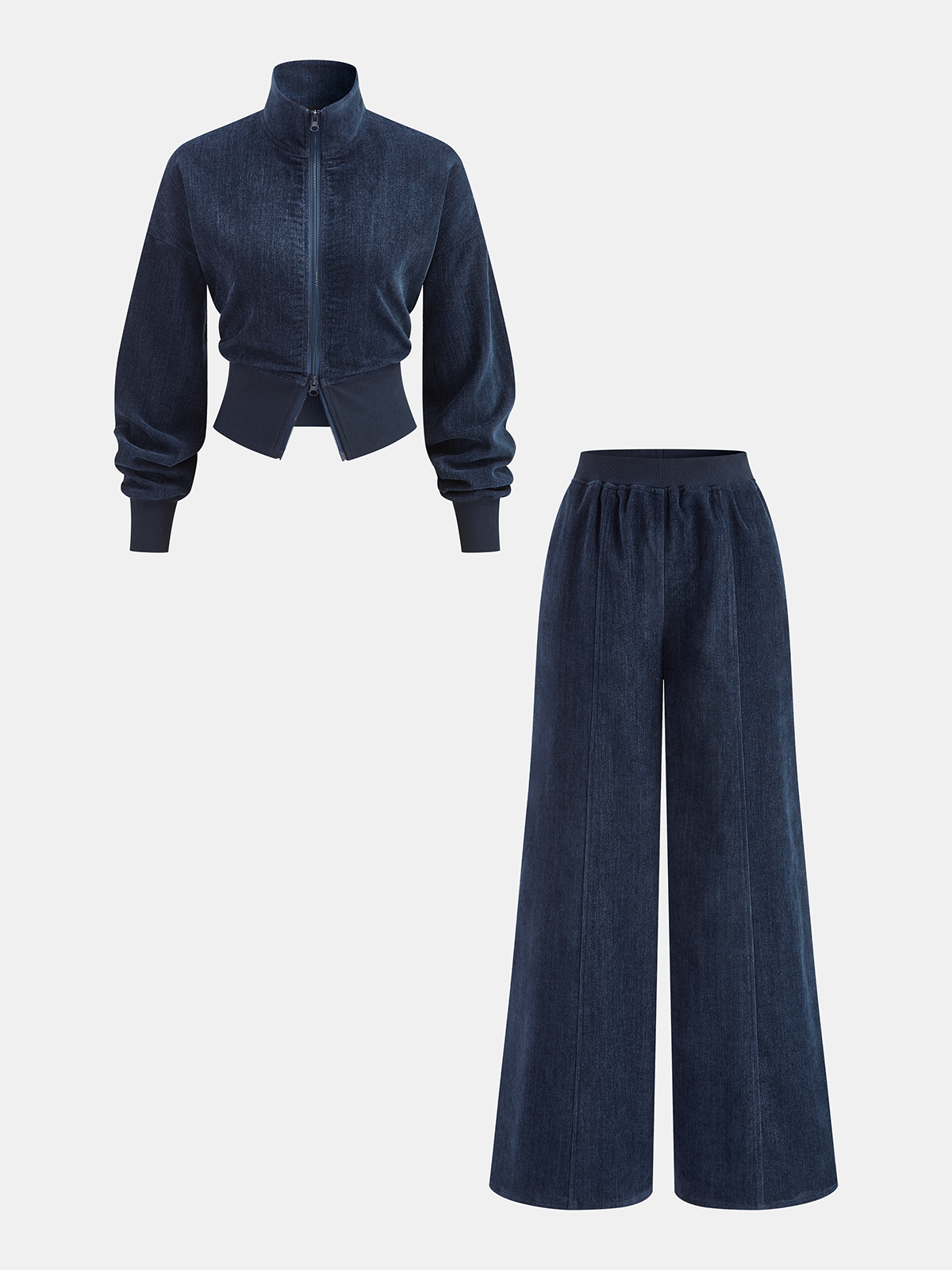 Velvet Zip-Up Jacket & Wide-Leg Pants Set