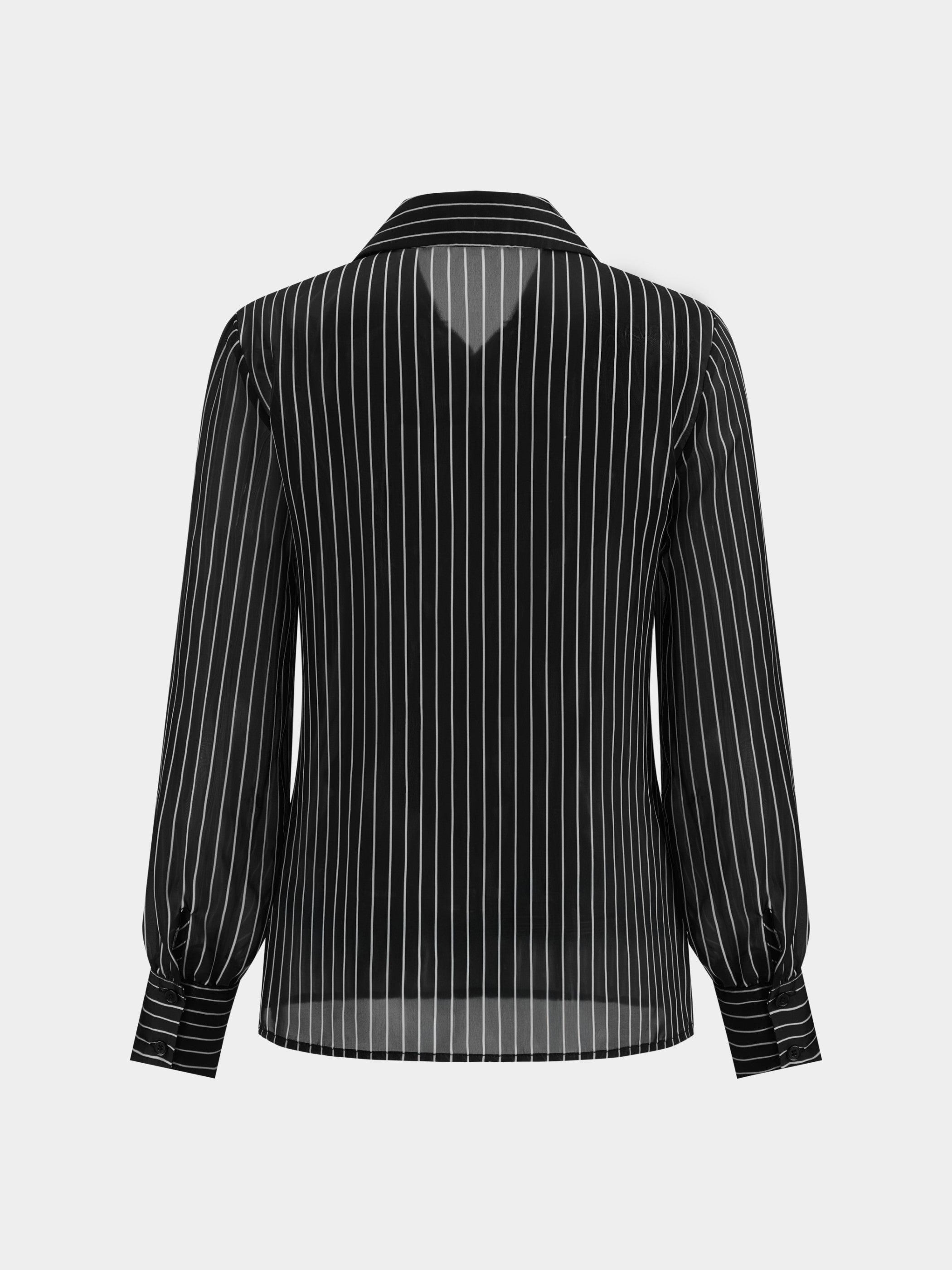 Ruffle Detail Semi-Sheer Striped Blouse