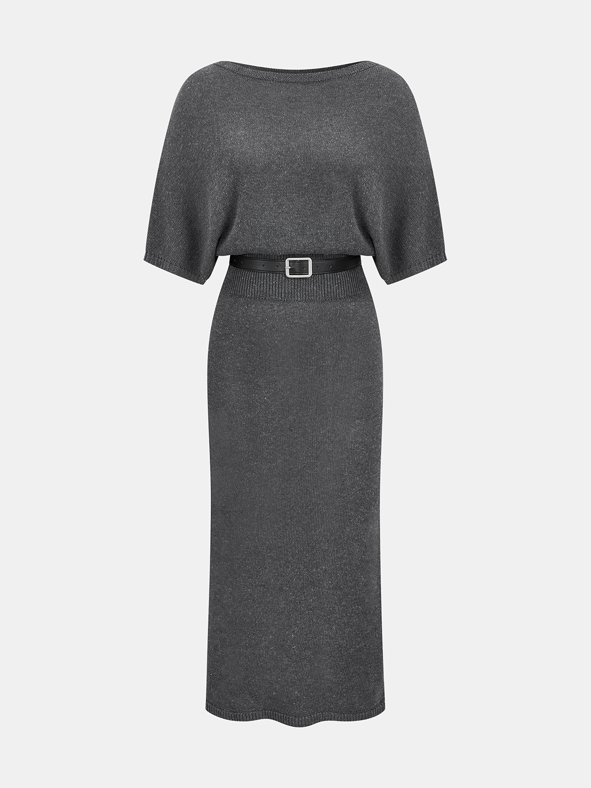 Batwing Sleeve Belted Knit Midi Dress