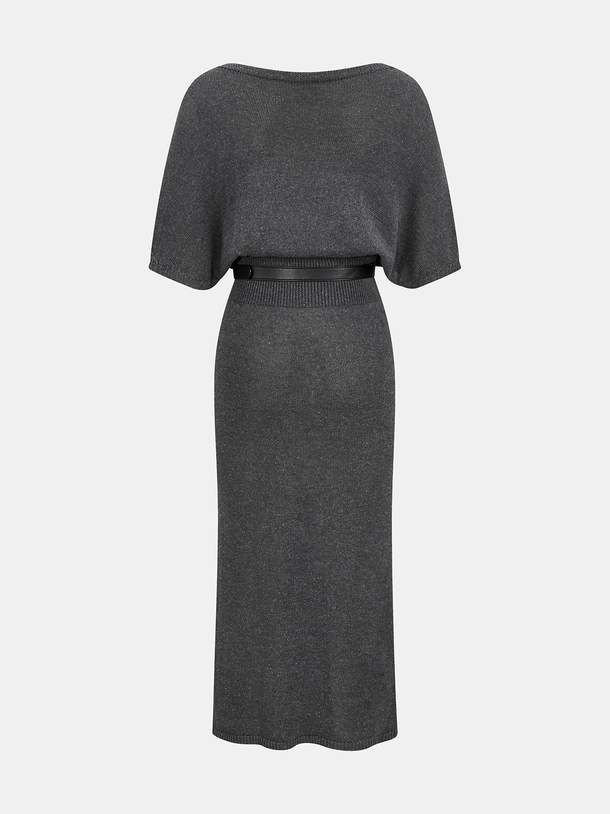 Batwing Sleeve Belted Knit Midi Dress