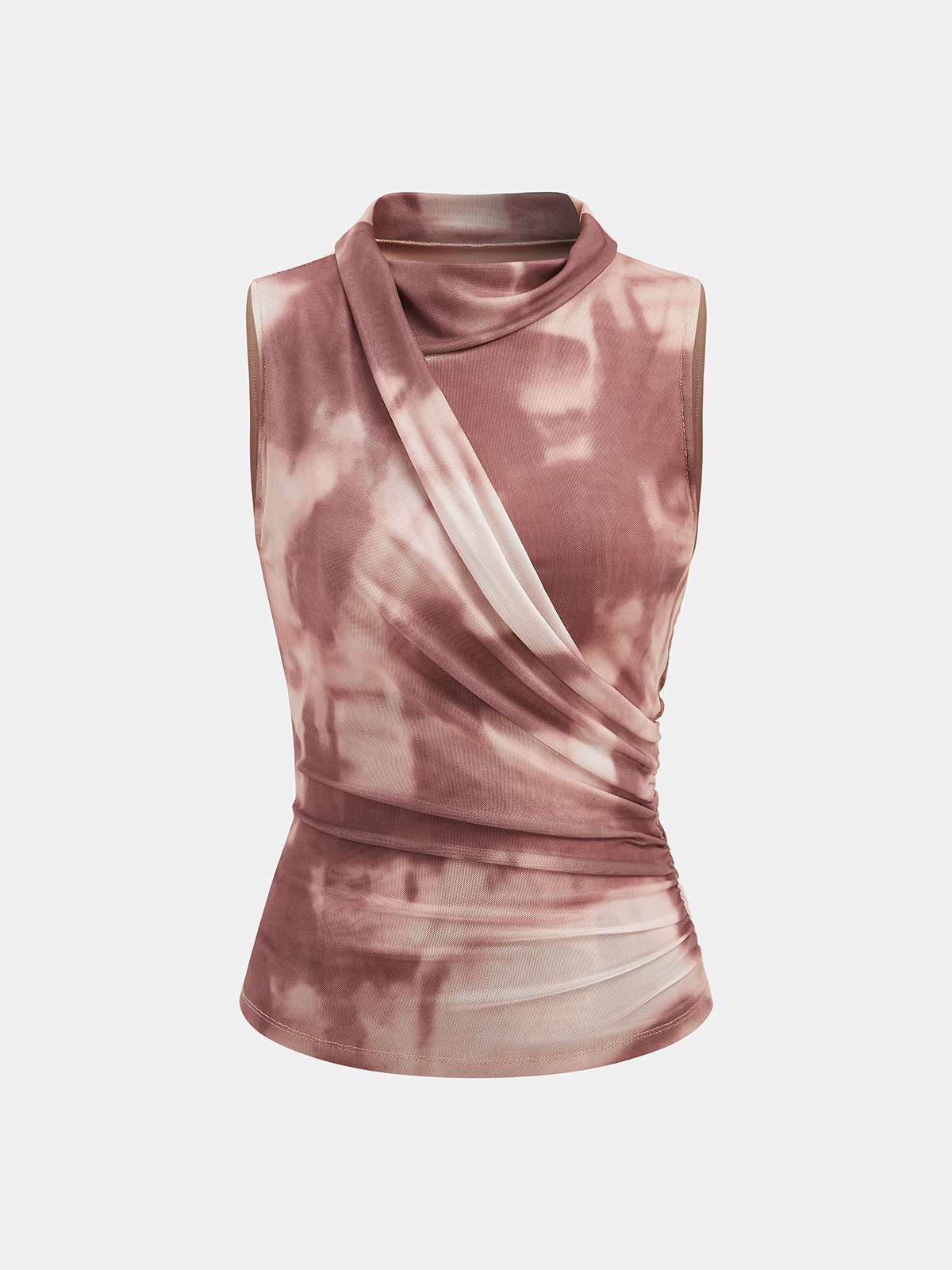 Tie Dye Mesh Ruched Asymmetric Sleeveless Top
