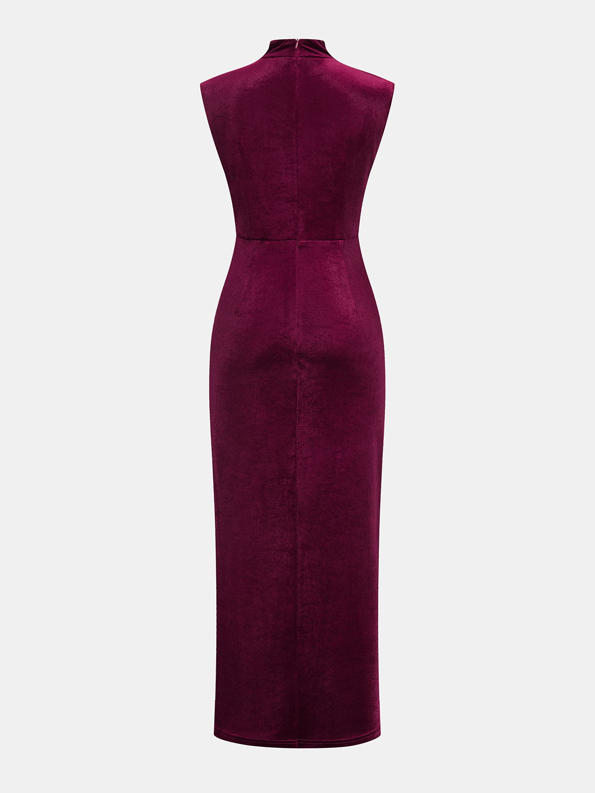 Sleeveless Side Slit Velvet Mock Neck Maxi Dress