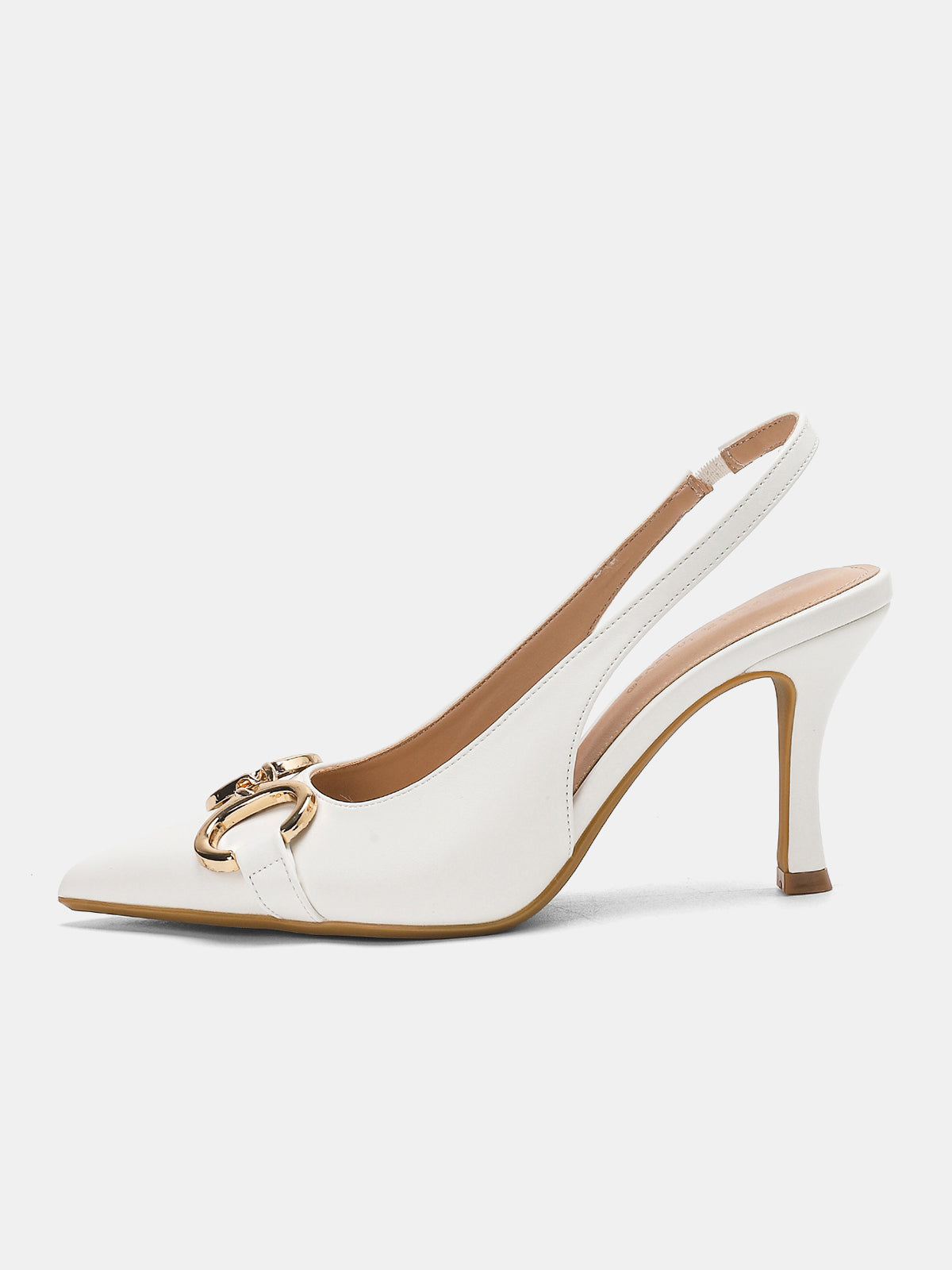 Metal Detail Pointed-Toe Slingback Heels