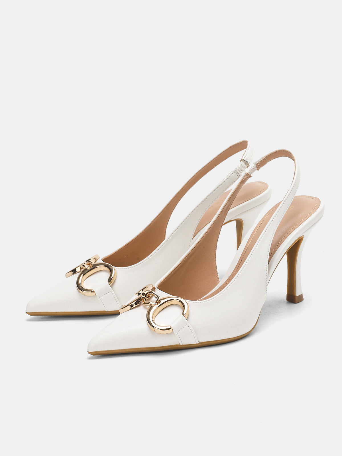 Metal Detail Pointed-Toe Slingback Heels