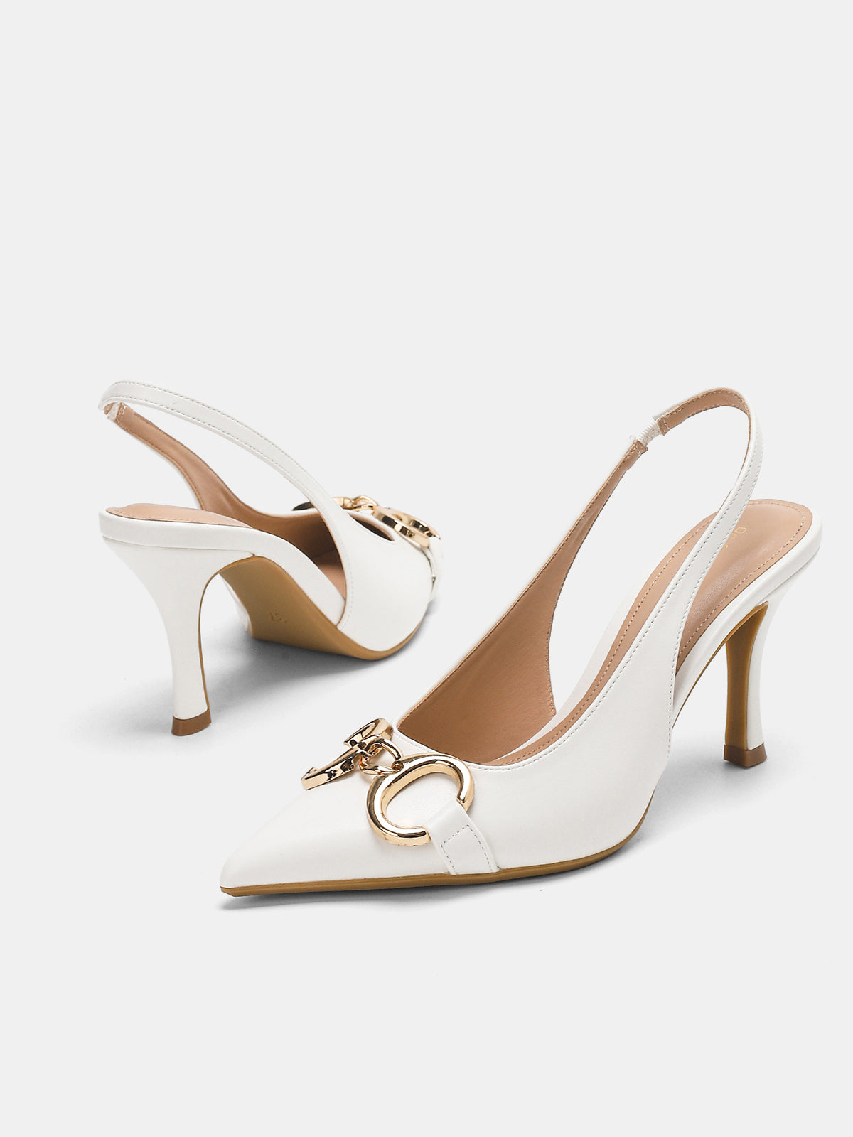 Metal Detail Pointed-Toe Slingback Heels