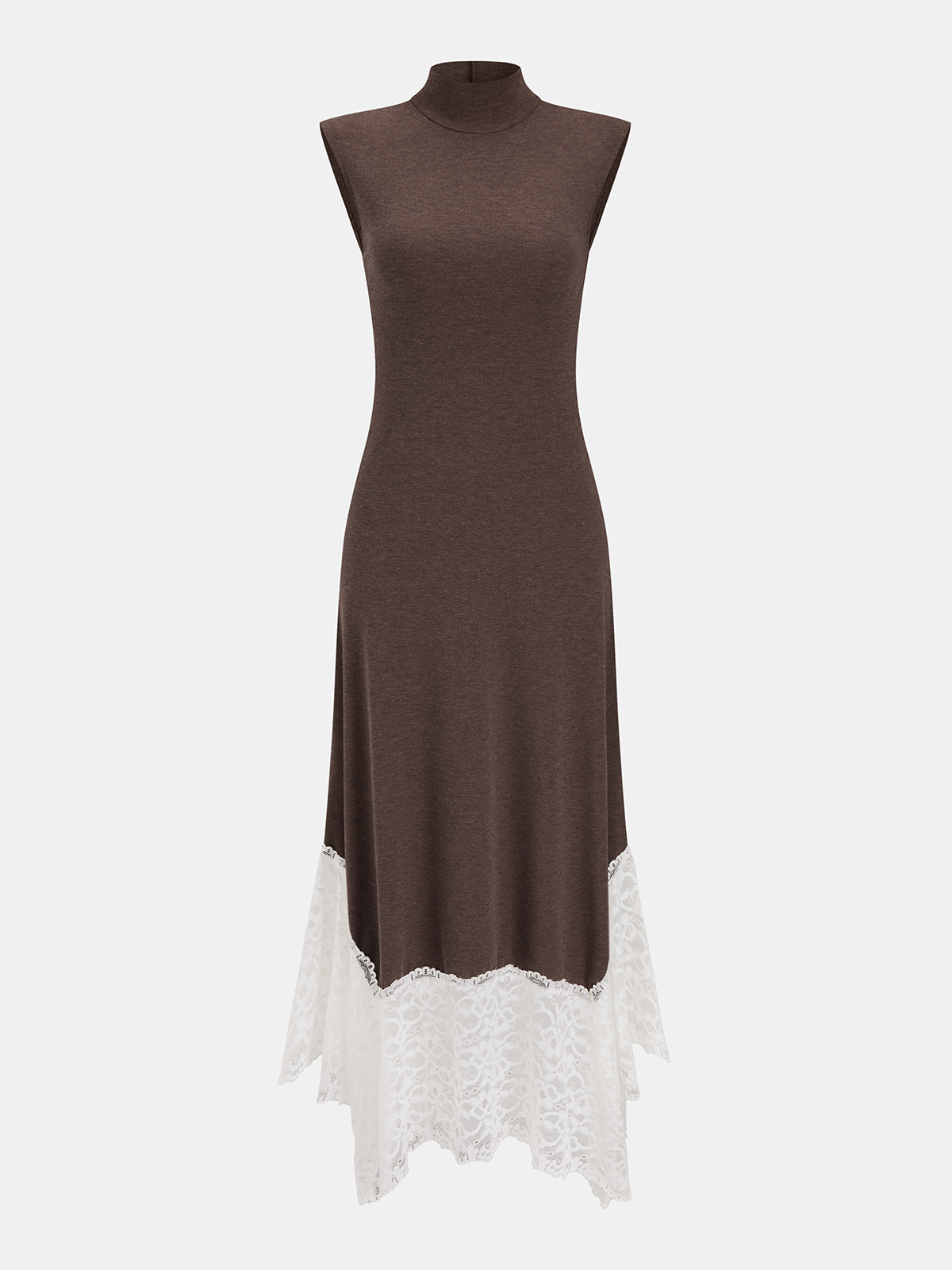 Lace Hem Sleeveless Turtleneck Maxi Dress