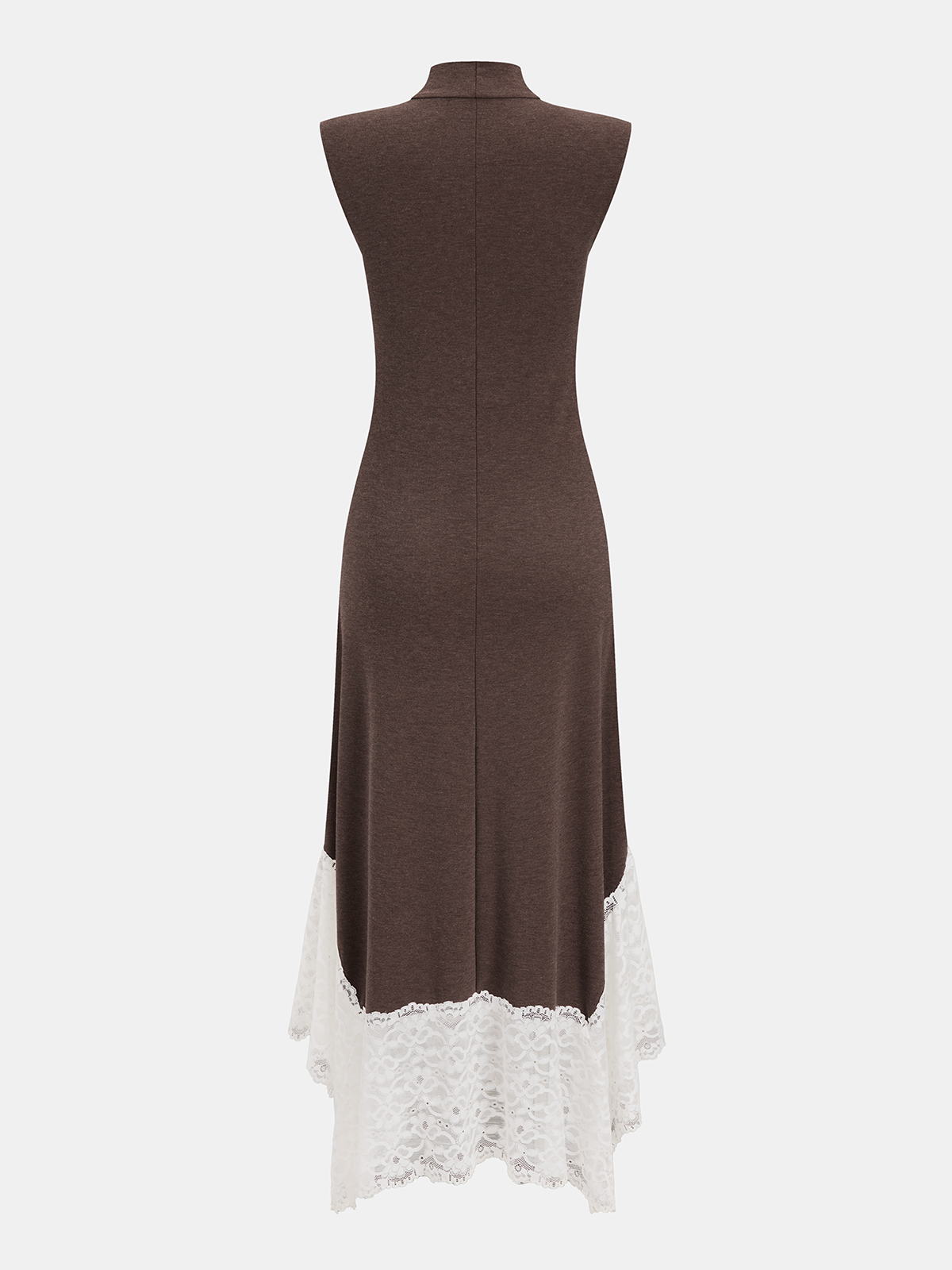 Lace Hem Sleeveless Turtleneck Maxi Dress