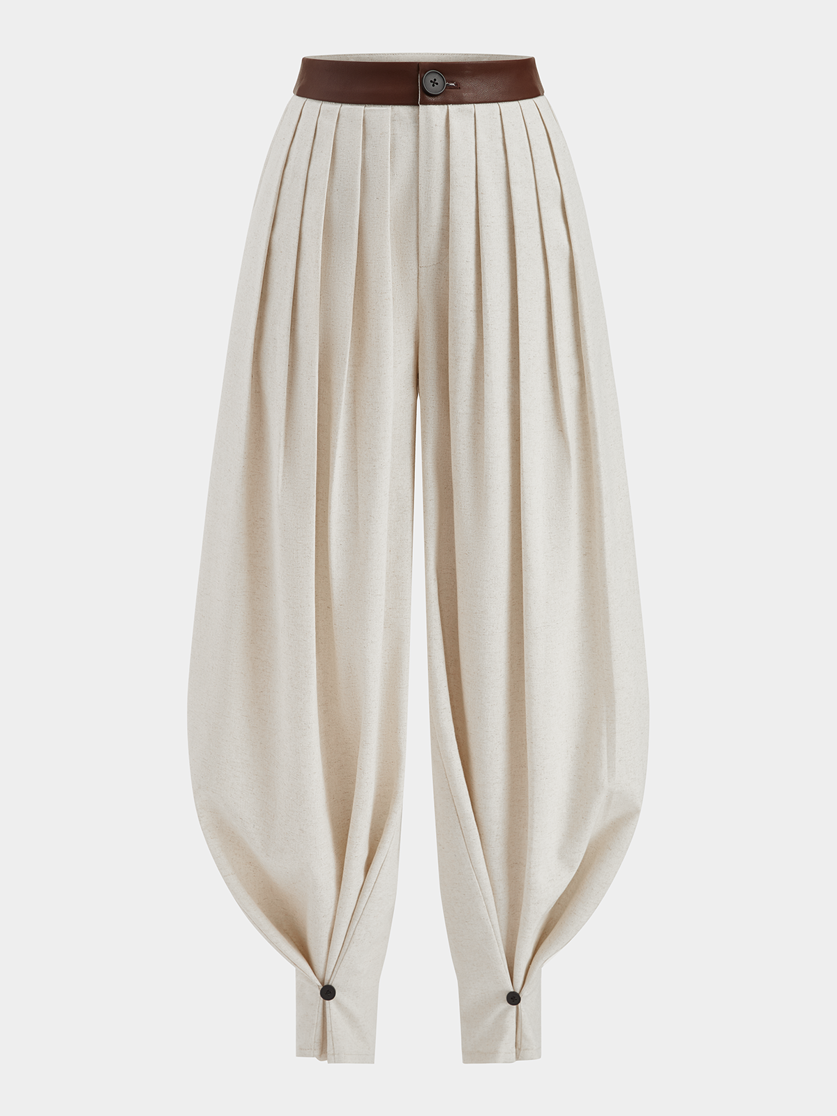 Faux Leather Waistband Pleated Balloon Pants