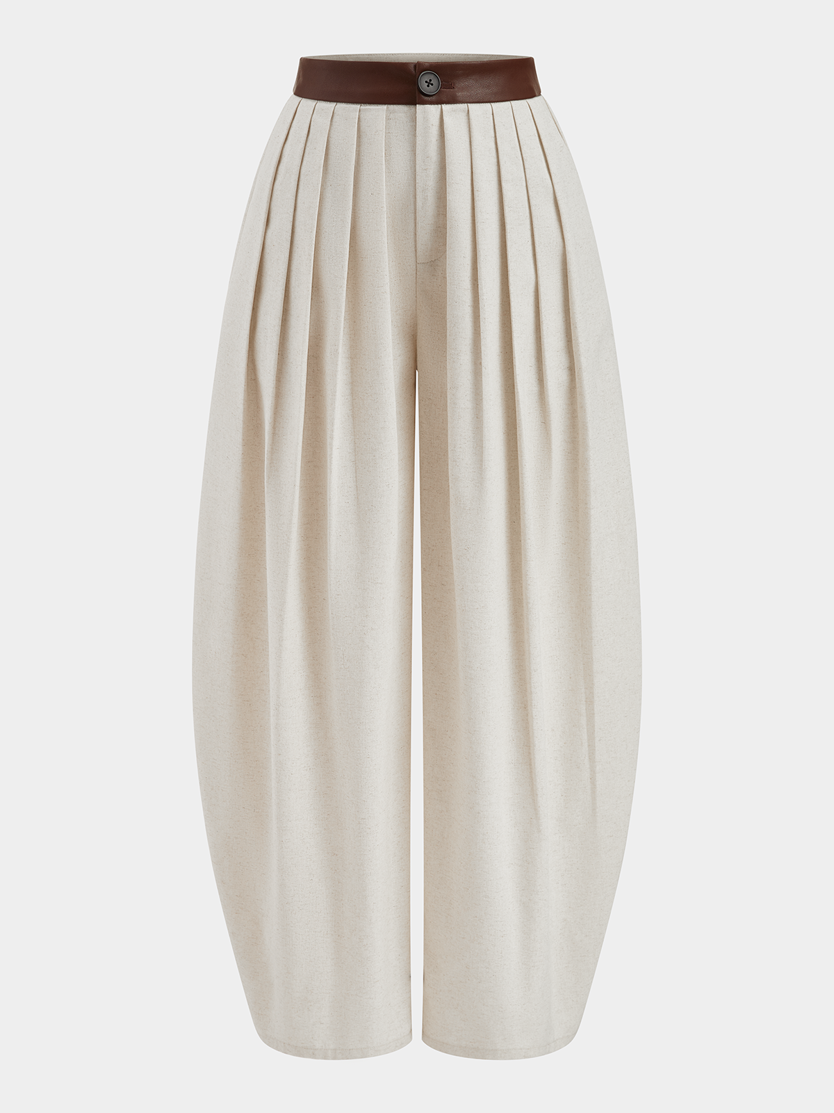 Faux Leather Waistband Pleated Balloon Pants