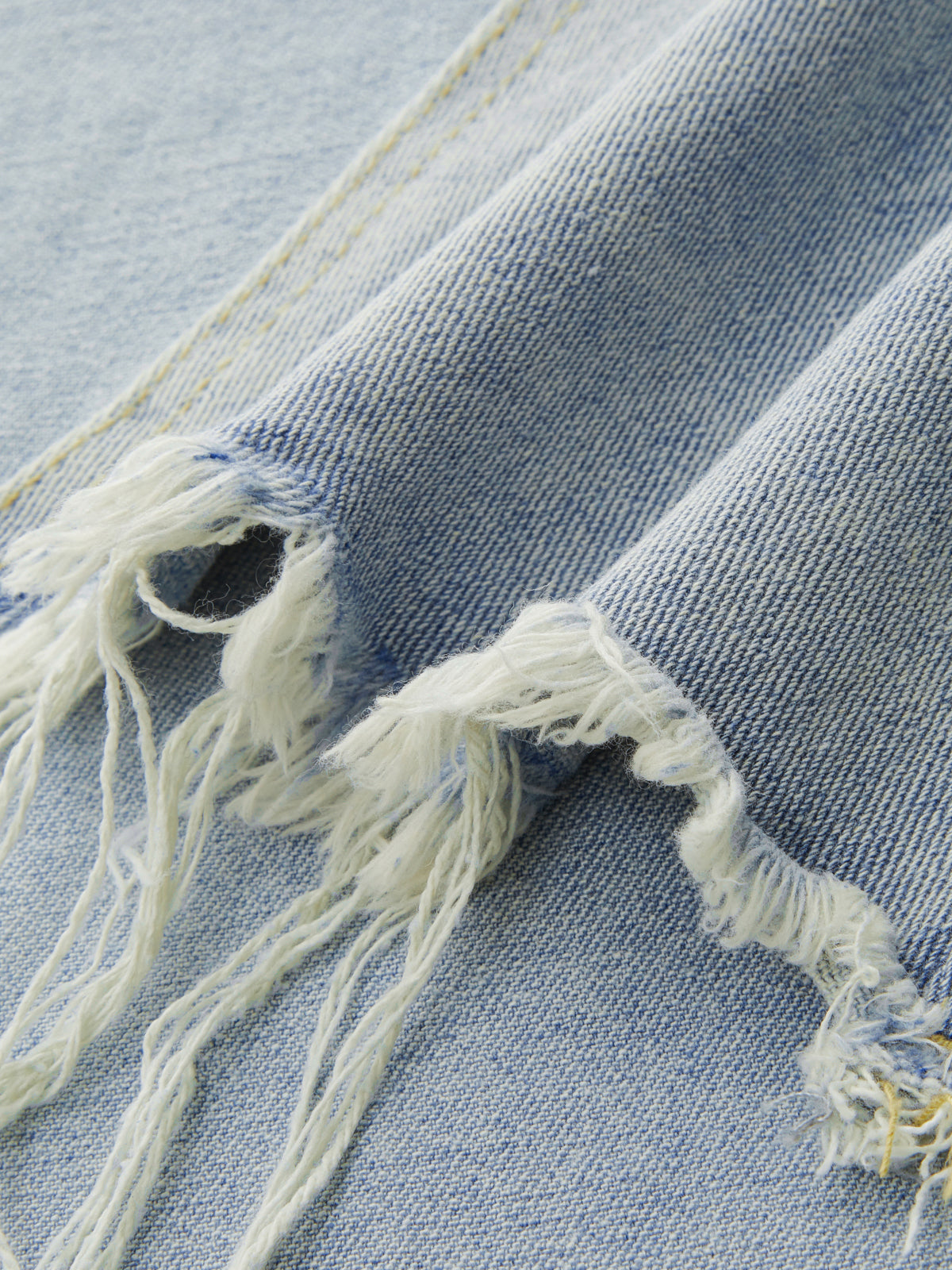 Asymmetric Denim Fringe Midi Skirt