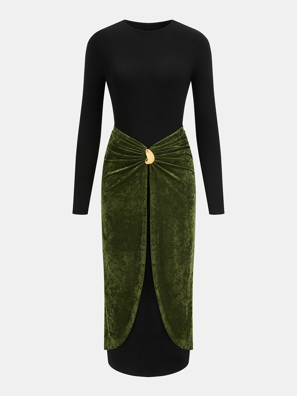 Metall-Detail Color-Block Samt-Kleid