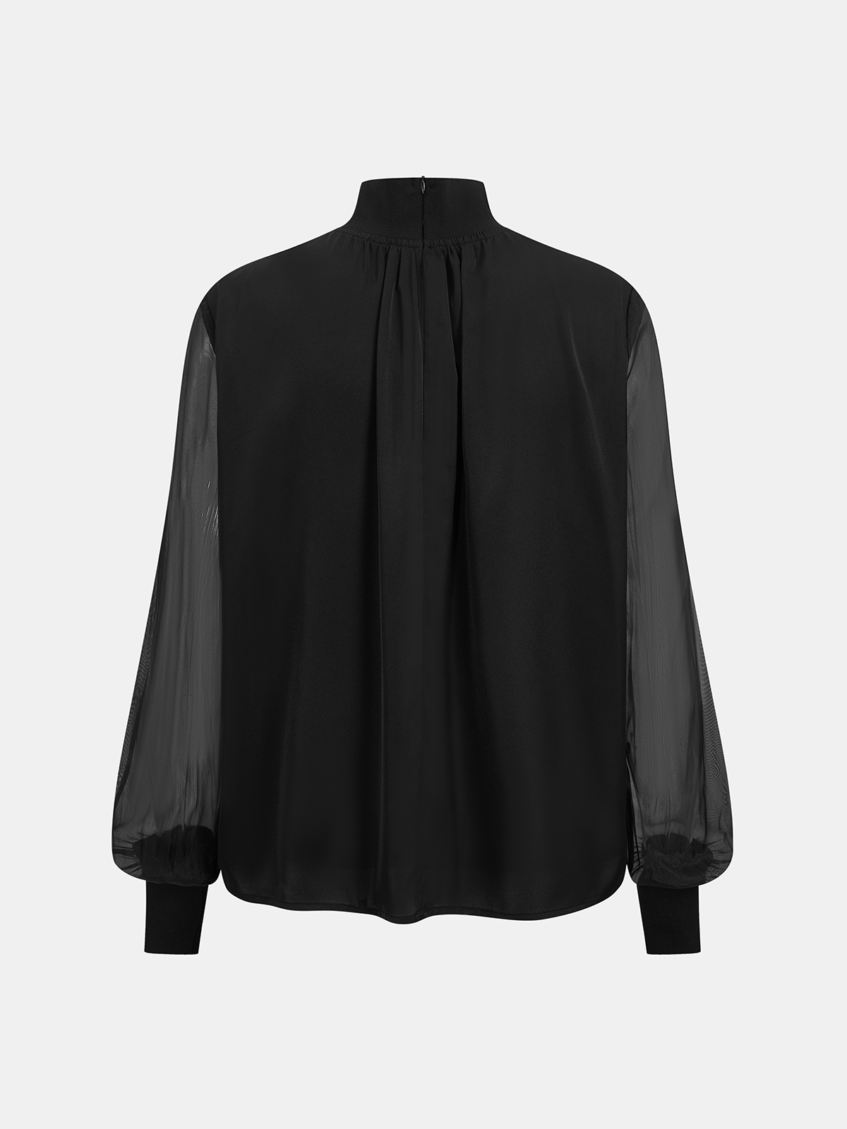 Sheer Sleeve Mock Neck Blouse