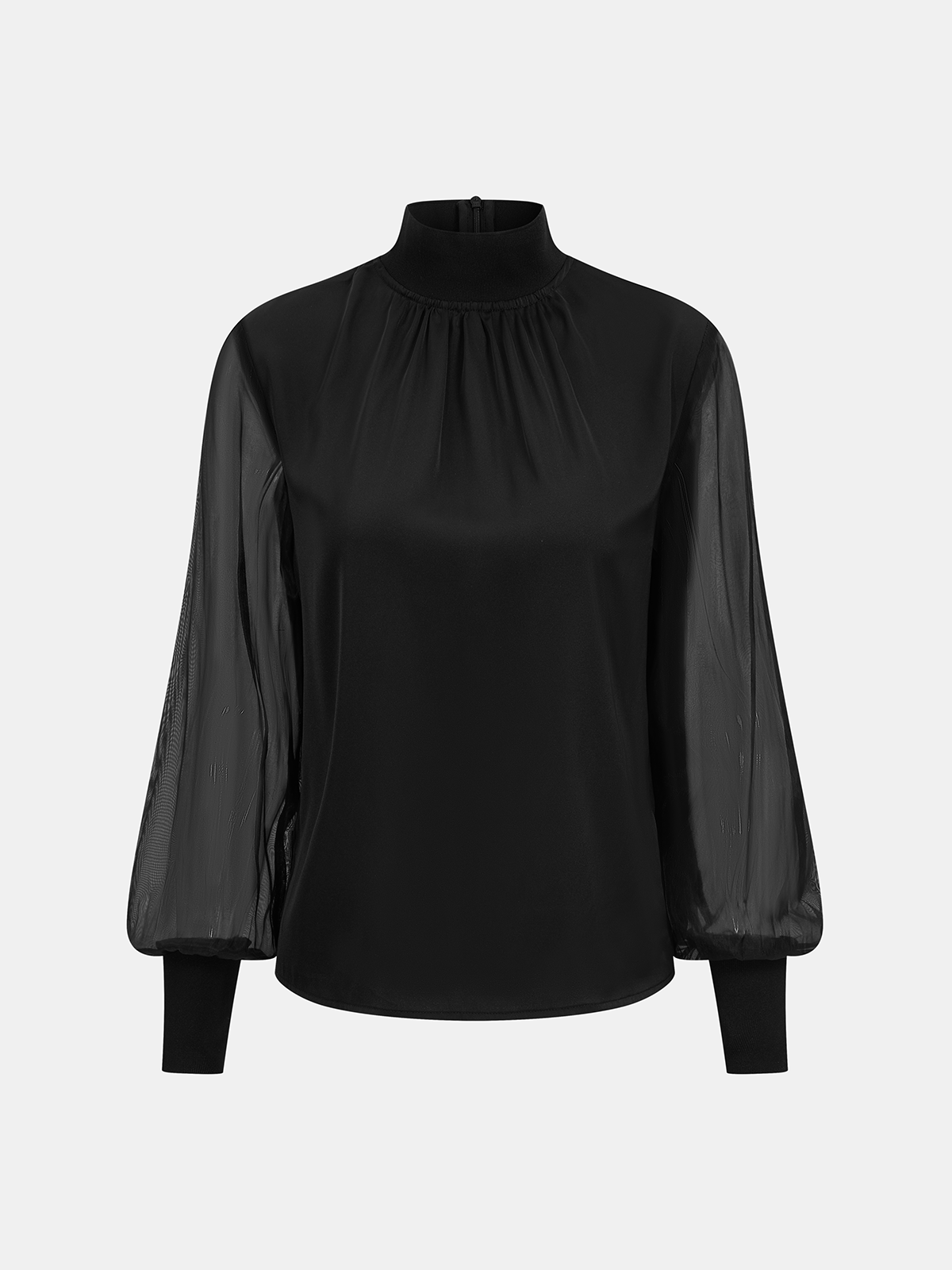Sheer Sleeve Mock Neck Blouse