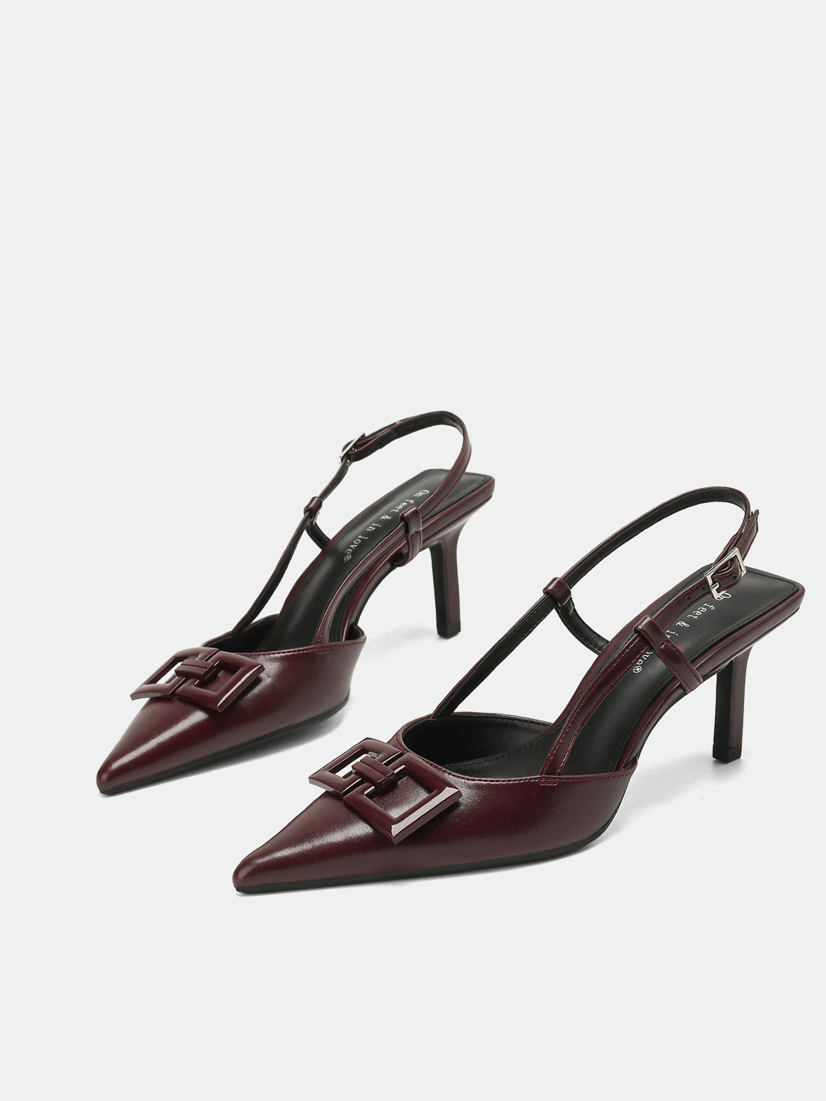 Square Accent Pointed-Toe Slingback Heels