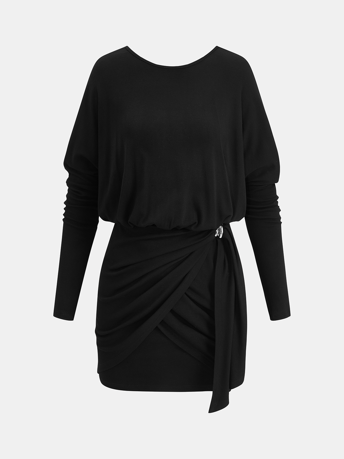 Metal Buckle Batwing Sleeve Ruched Mini Dress